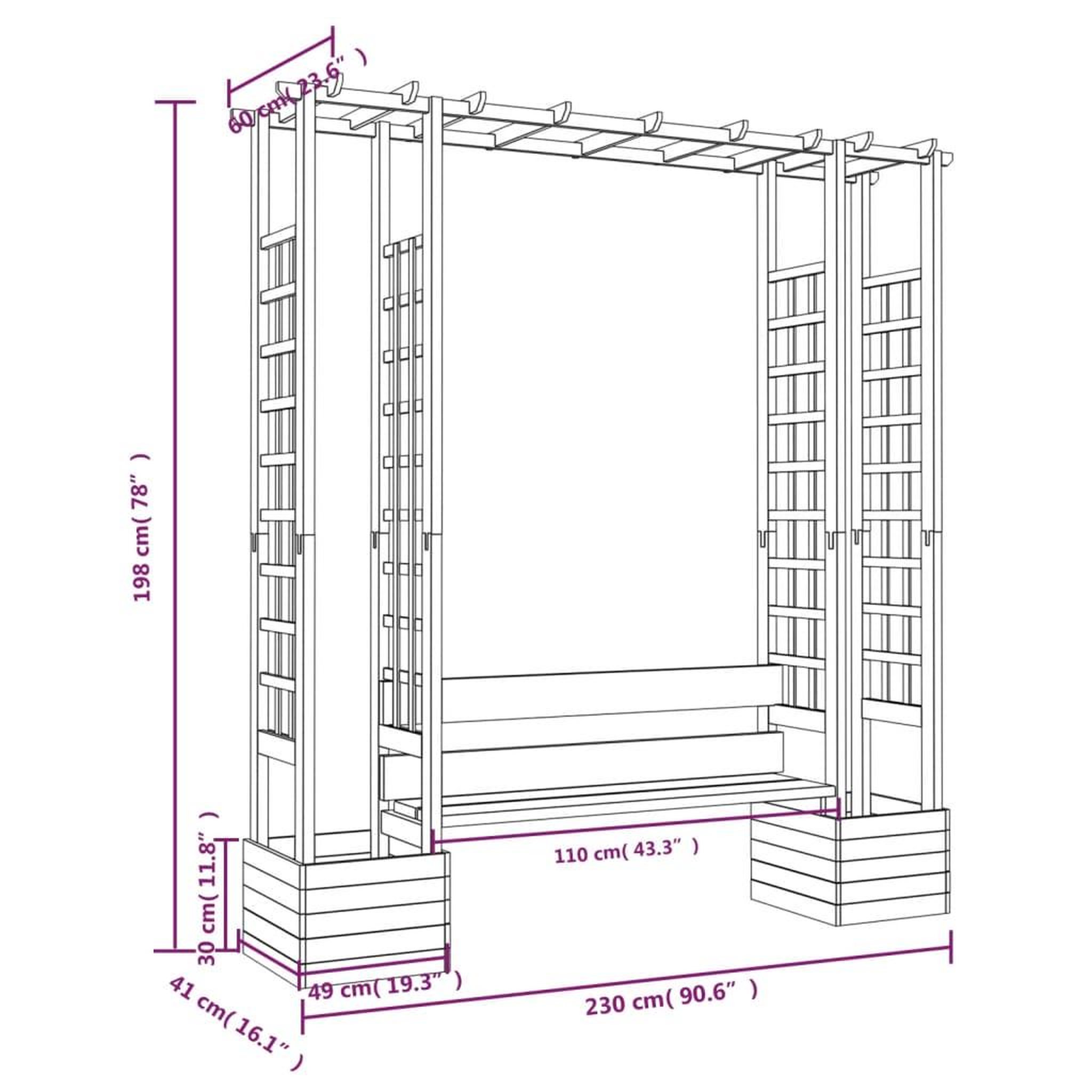 Voir la diapositive 6 : VIDAXL Pergola de jardin avec banc et jardinieres Bois de pin impregne