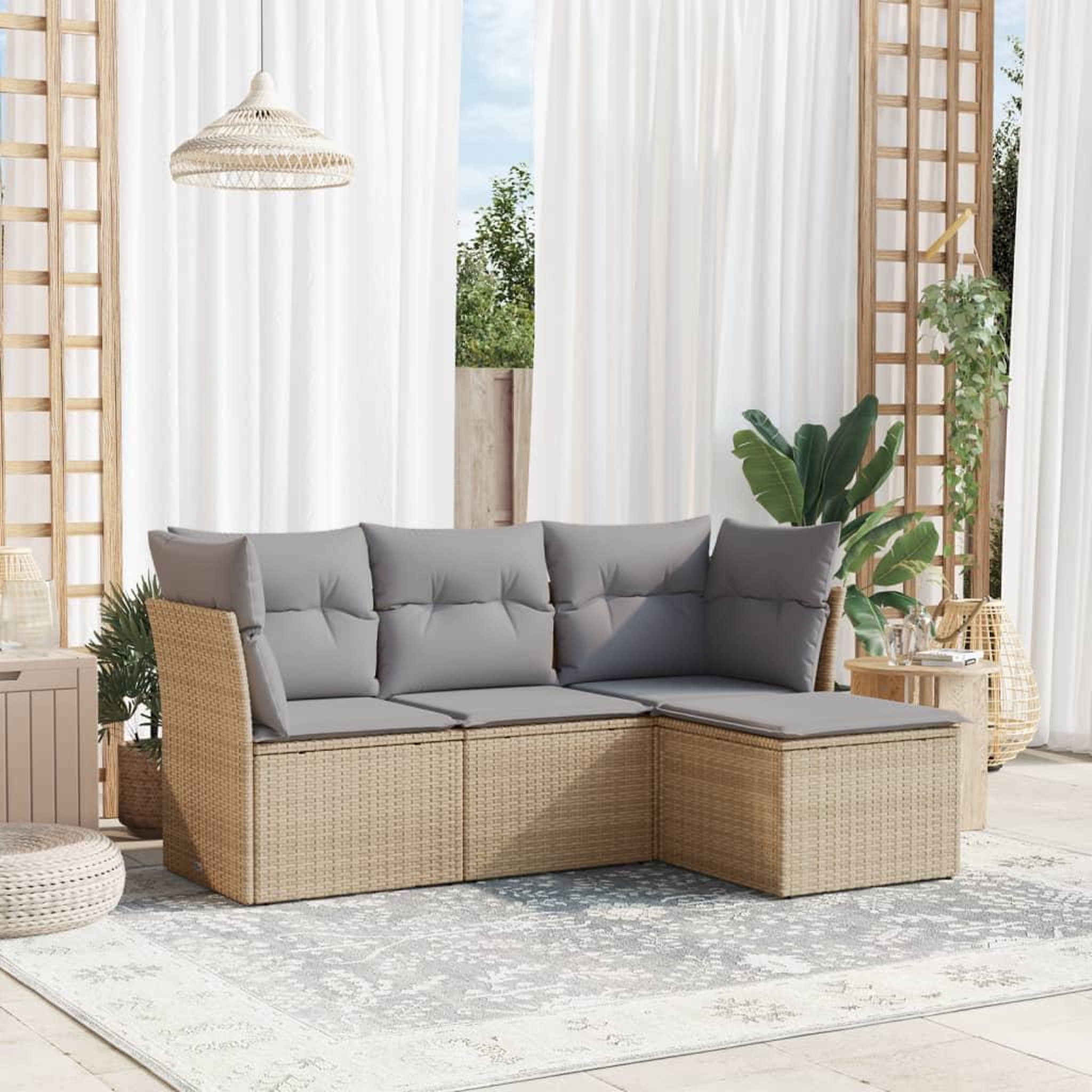 VIDAXL Salon de jardin avec coussins 4 pcs beige resine tressee
