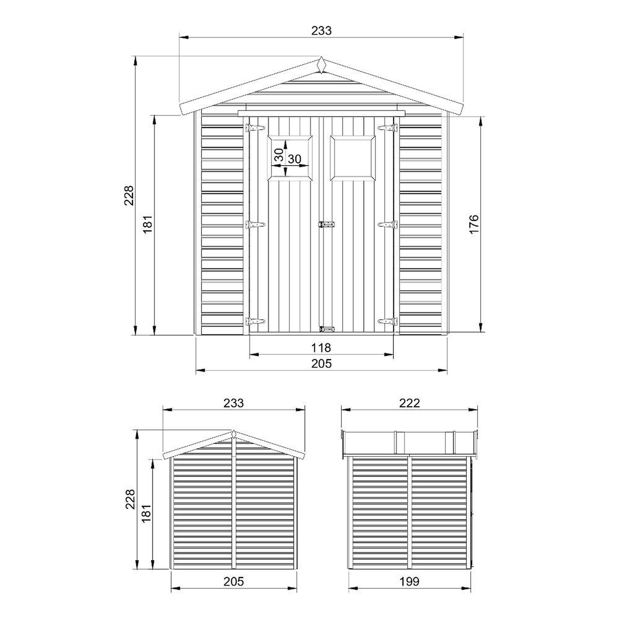 Voir la diapositive 5 : TIMBELA Abri de jardin en bois naturel stockage extérieur avec fenêtres h228x222x233 cm/4,2 m² m351
