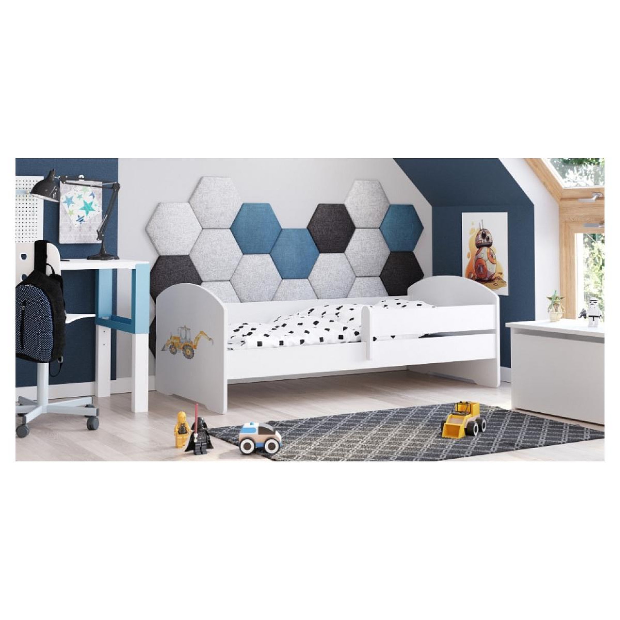 Voir la diapositive 2 : KOBI Lit enfant LUK BAR 140x70 tracteur avec matelas