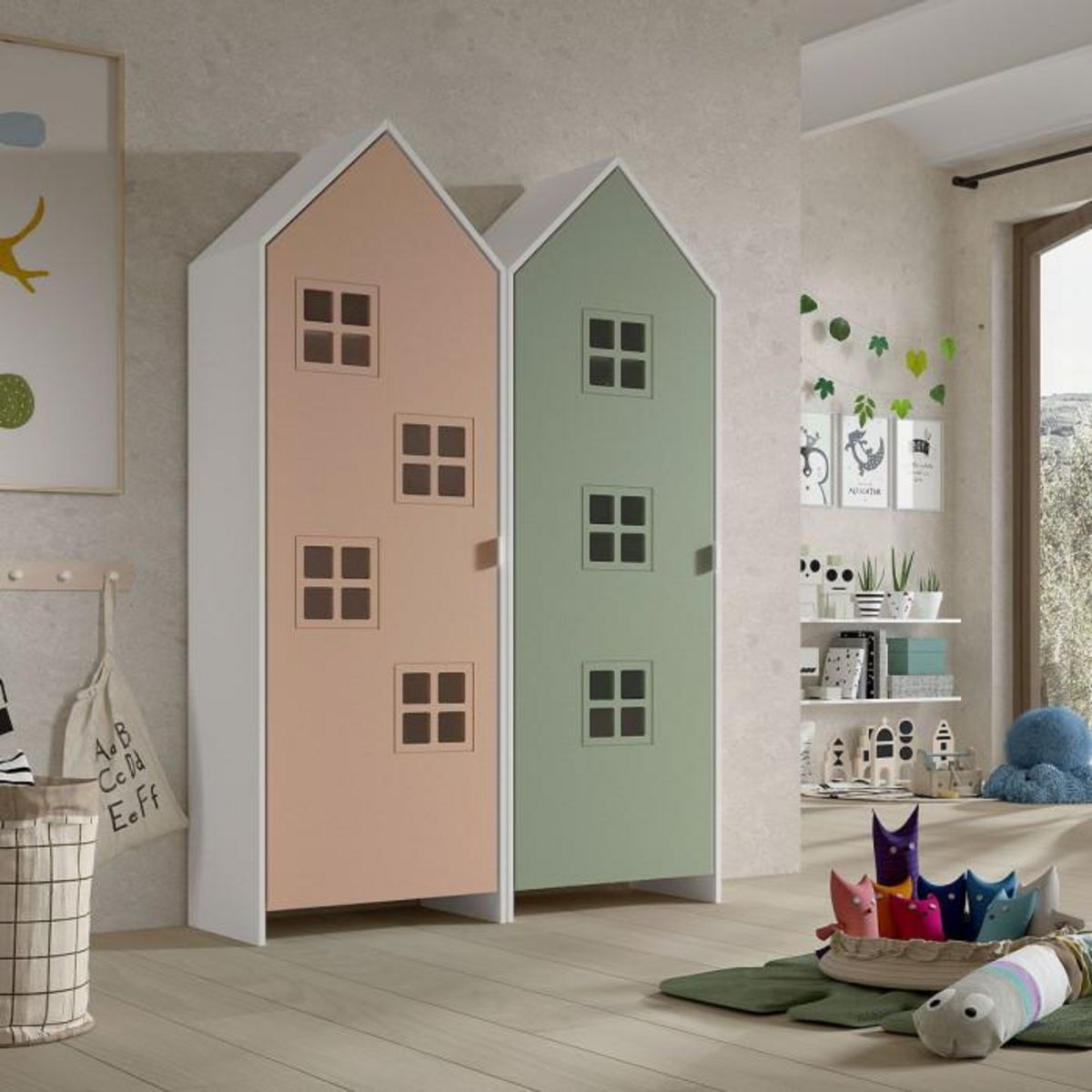 Paris Prix Pack - 2 Armoires Enfant  Casami Bruges  171cm Rose & Vert