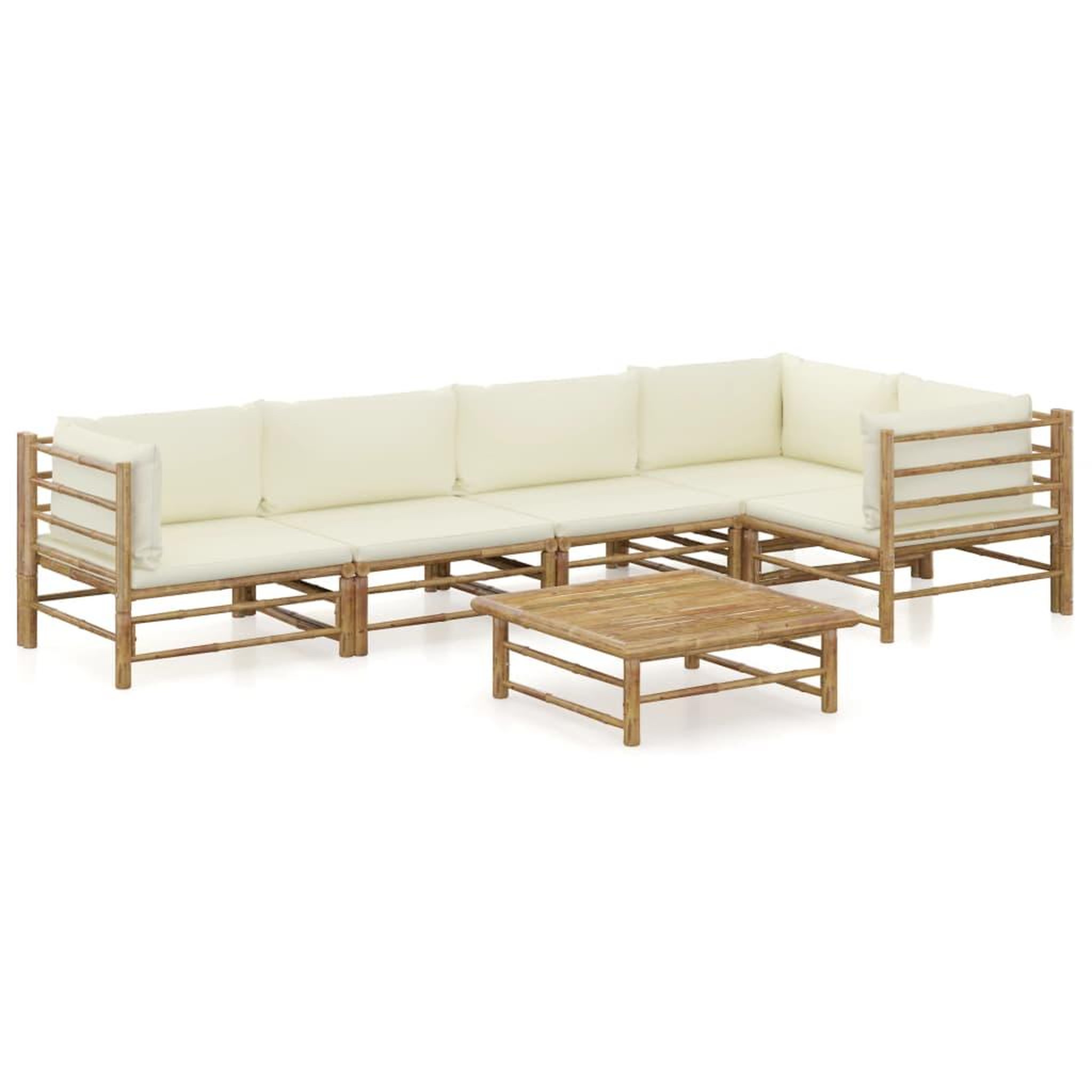 Voir la diapositive 1 : VIDAXL Salon de jardin 6 pcs avec coussins blanc creme bambou