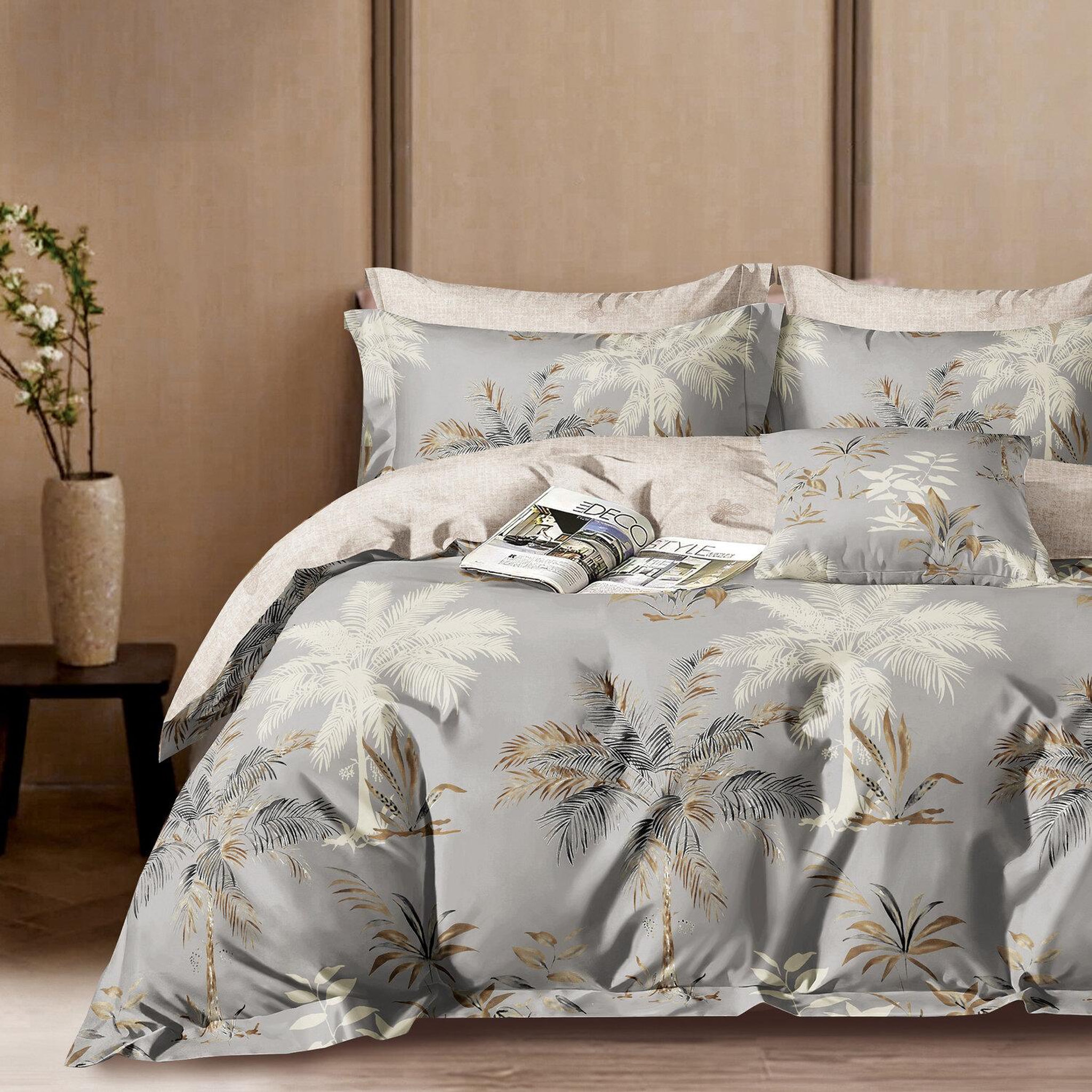 Voir la diapositive 1 : Home collection Parure housse de couette 100 % percale de coton 80 fils Sélénore