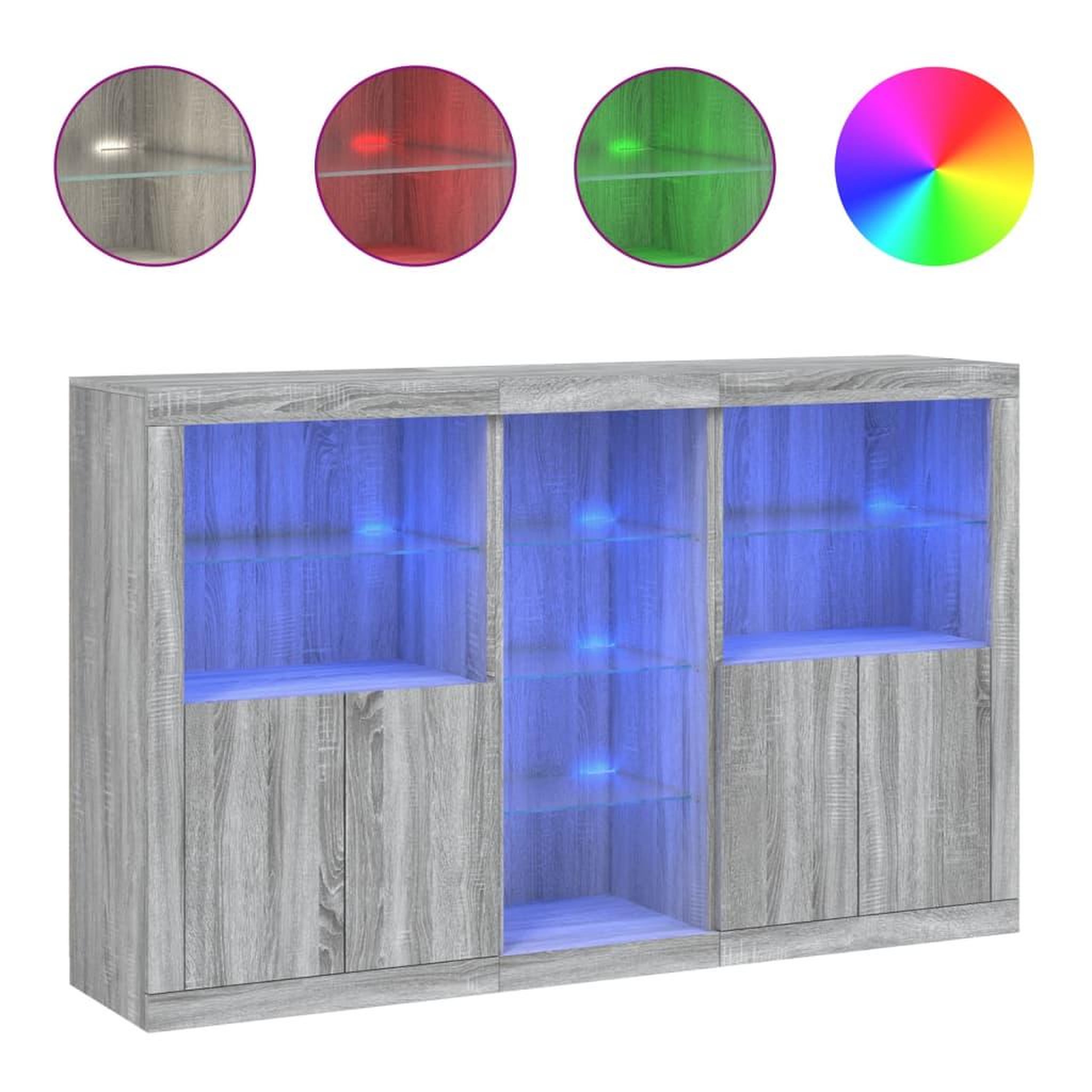 Voir la diapositive 2 : VIDAXL Buffet avec lumieres LED sonoma gris 162x37x100 cm