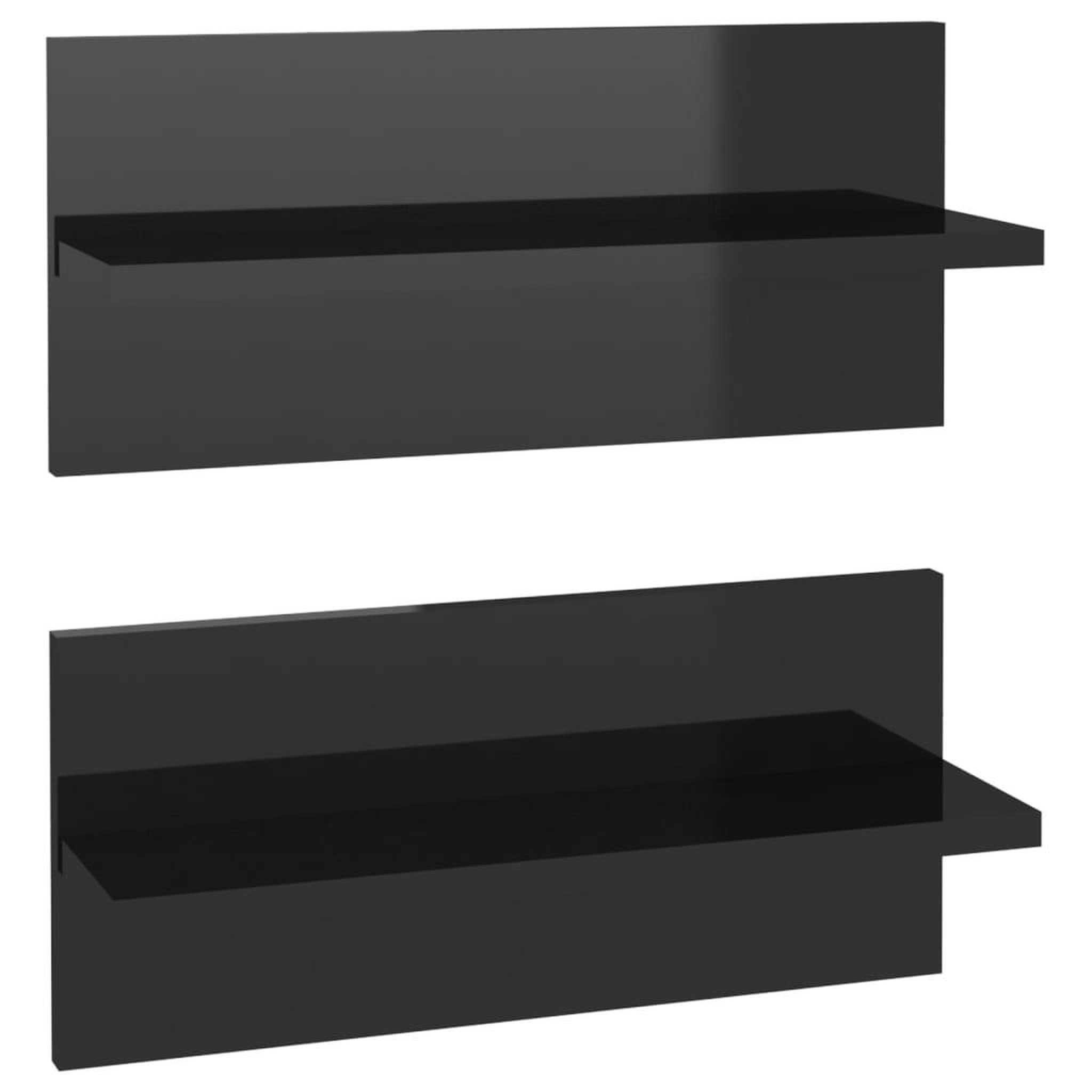 Voir la diapositive 2 : VIDAXL Etageres murales 2 pcs noir brillant bois d'ingenierie