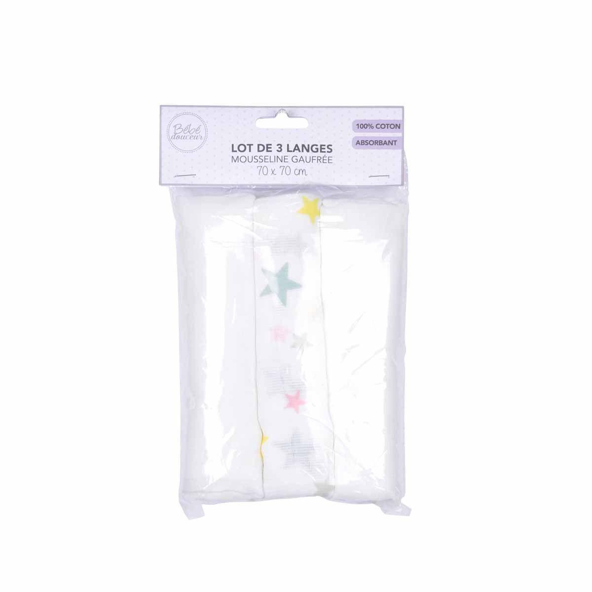 Voir la diapositive 2 : HOMEA Lot de 3 langes en coton  ciel  70cm gris