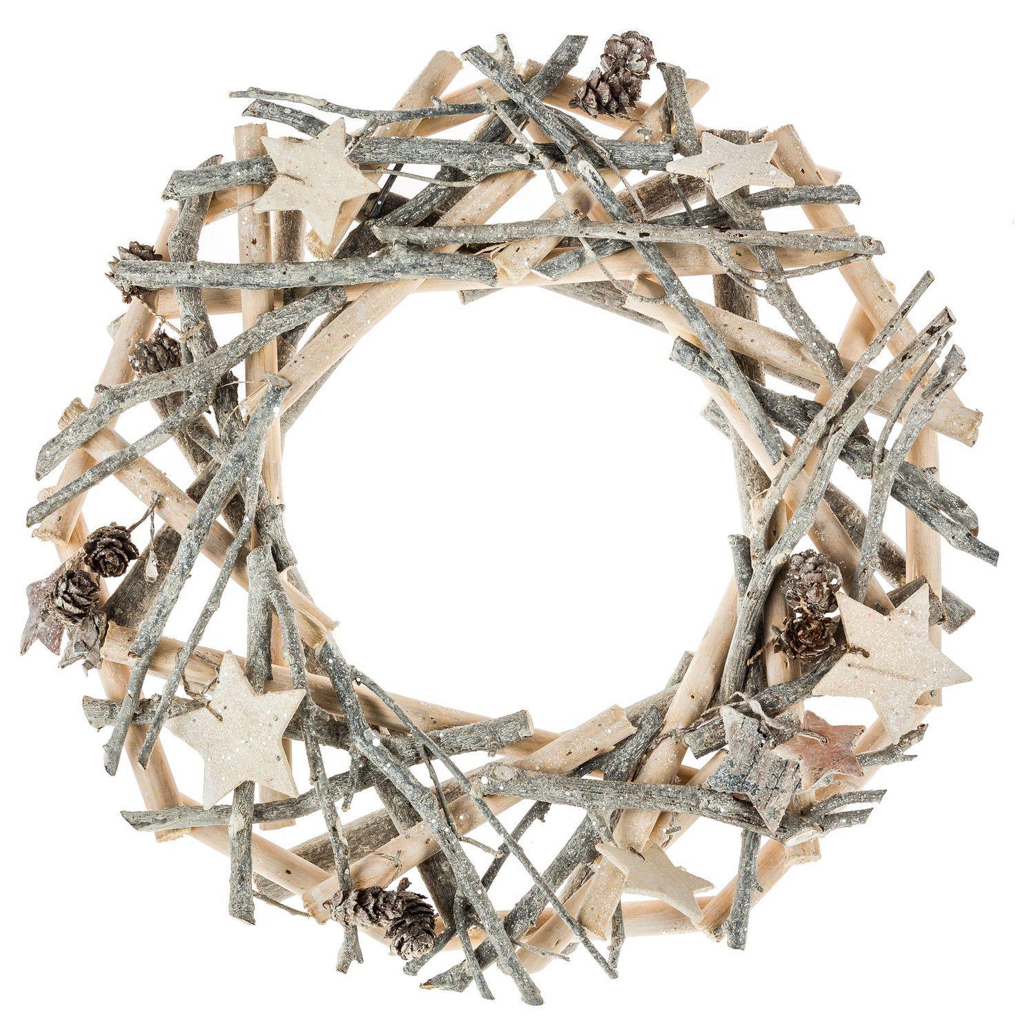 FEERIC LIGHT & CHRISTMAS Couronne de noël en bois et branches. Coloris disponibles : Gris