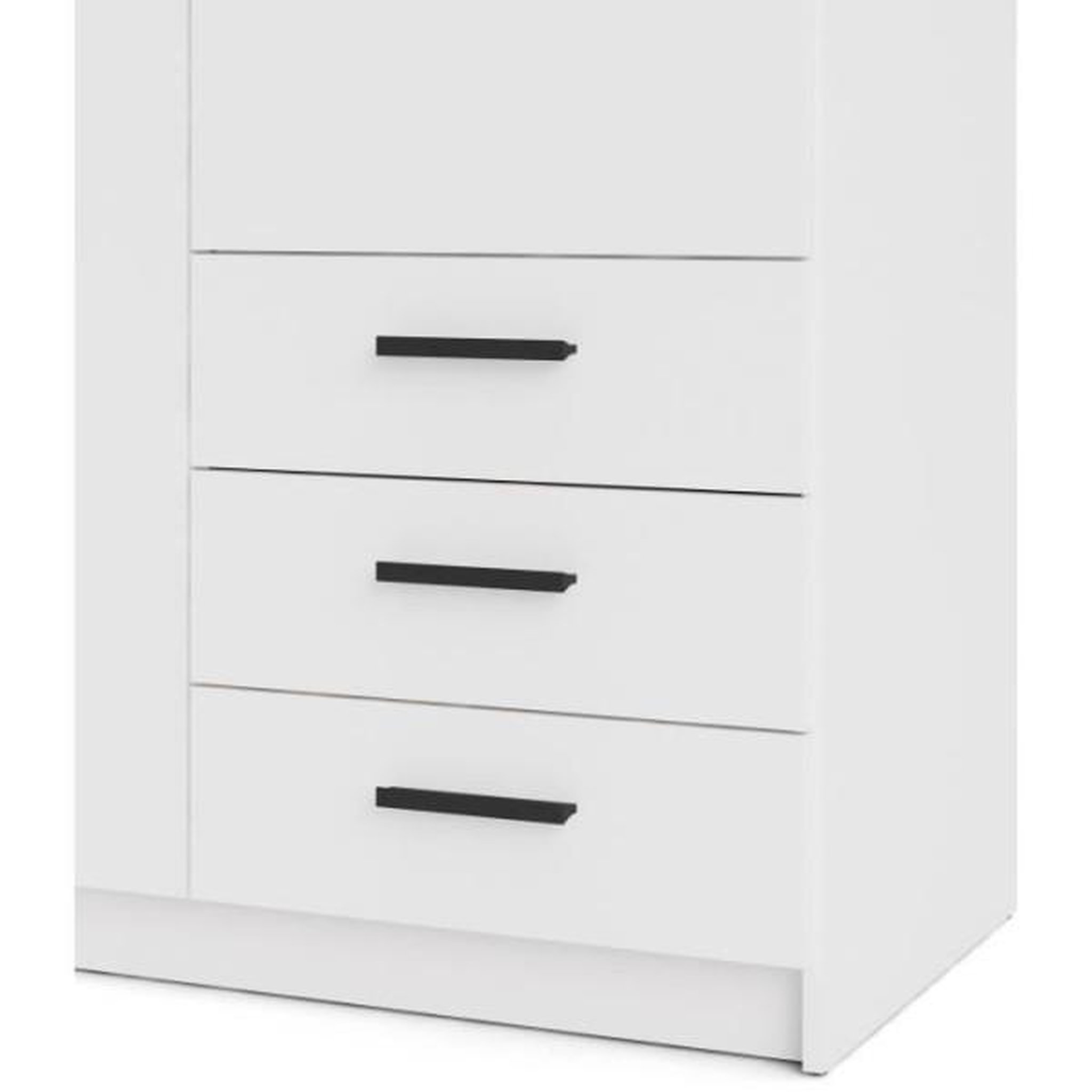 Voir la diapositive 6 : TVILUM Armoire VEGA - Décor Blanc mat - 2 portes + 3 tiroirs - L 98,5 x P 49,6 x H 200,4 cm