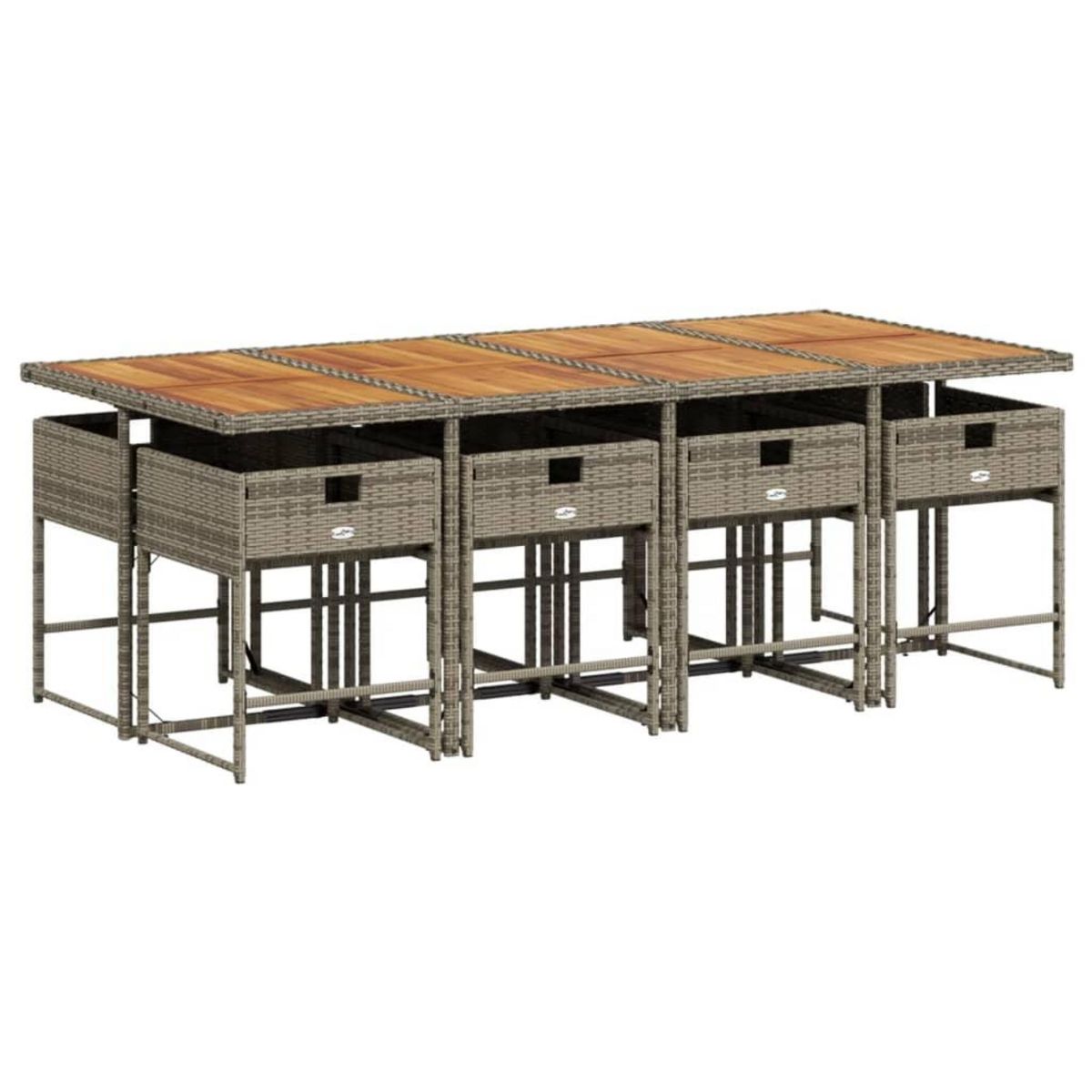 VIDAXL Ensemble a manger de jardin 9 pcs coussins gris resine tressee