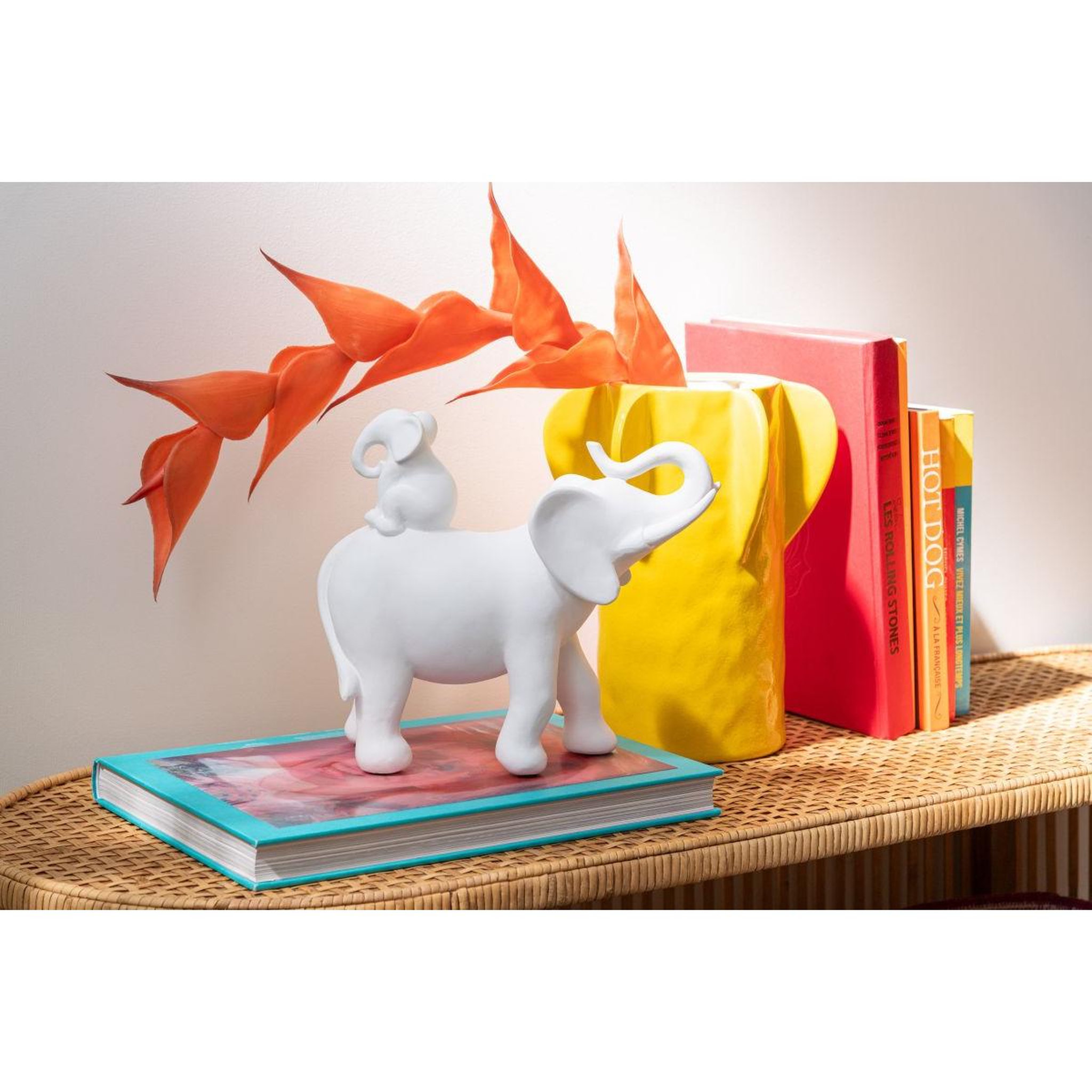 Voir la diapositive 4 : J-LINE Statuette éléphant avec bébé  burl  26cm blanc