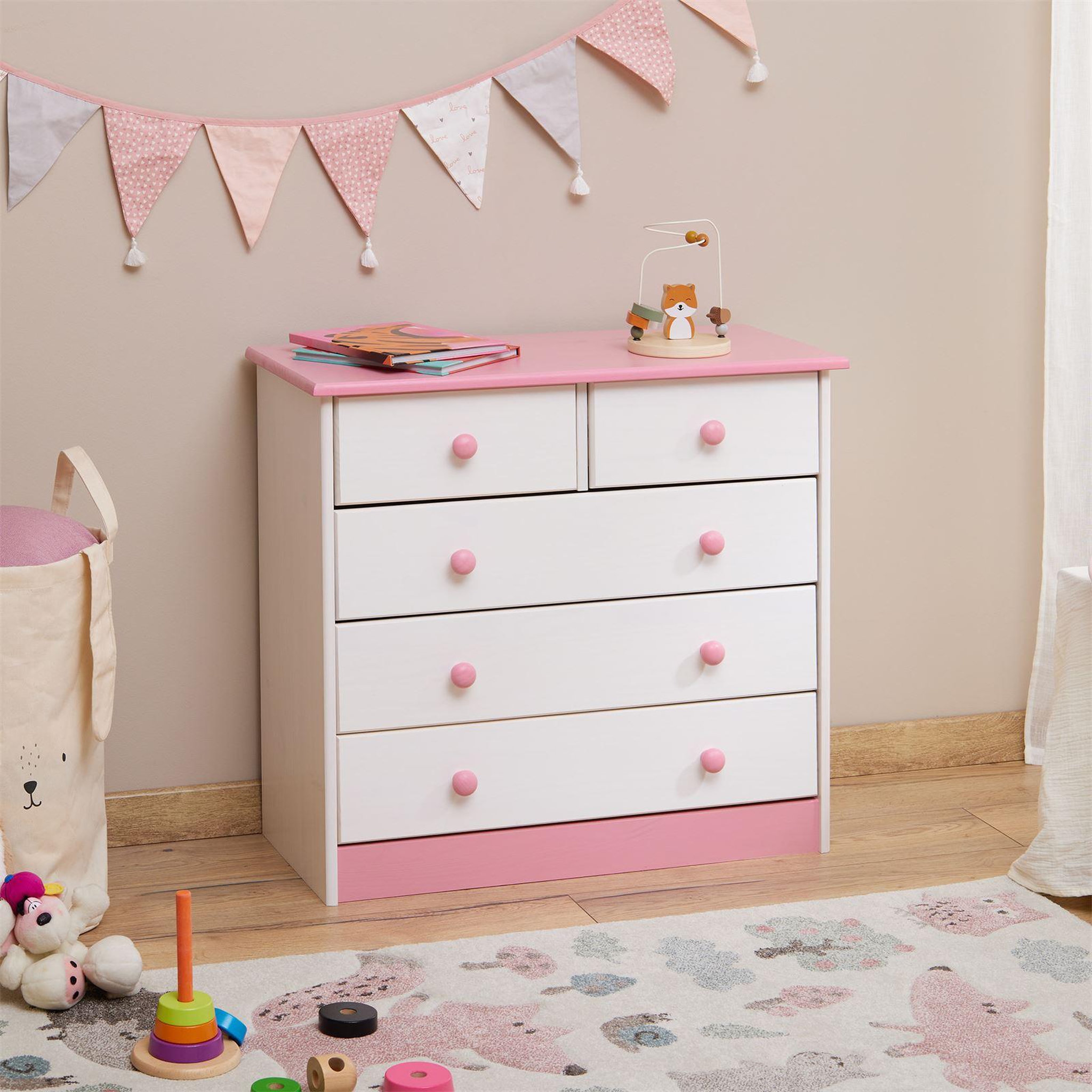 Voir la diapositive 2 : IDIMEX Commode en pin RONDO, 2+3 tiroirs