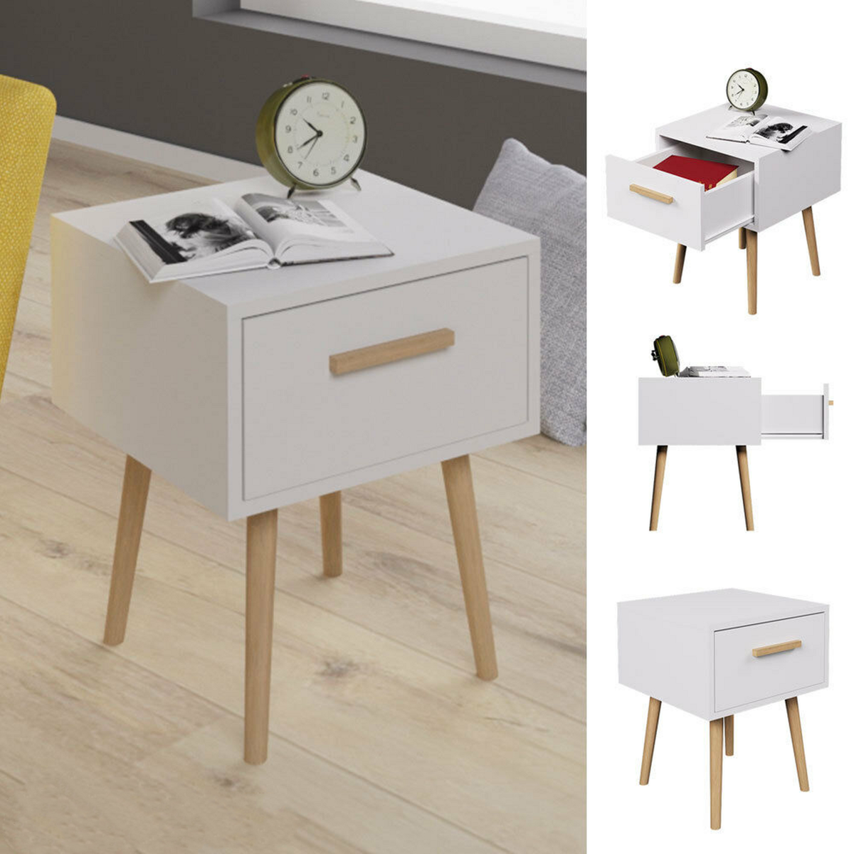 TOILINUX Table de Chevet 1 tiroir EDWING - 40 x 40 x 50 cm - Blanc et Marron - Rangement pour Chambre à Coucher, Salon