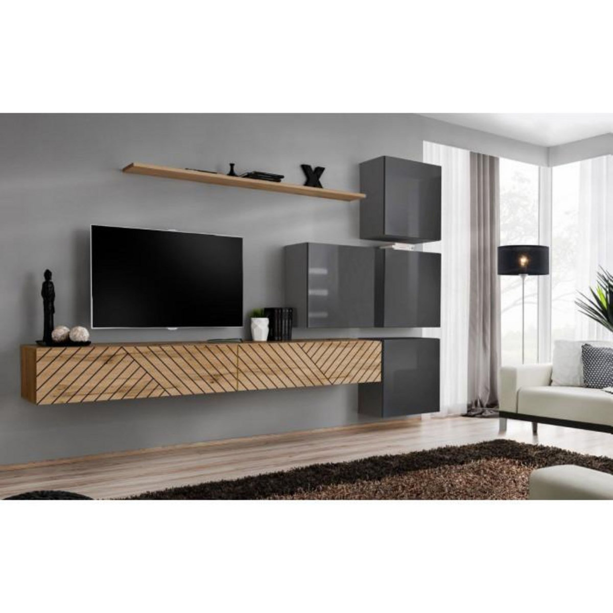 Paris Prix Ensemble Meuble TV  Switch Lamel IX  310cm Naturel & Gris