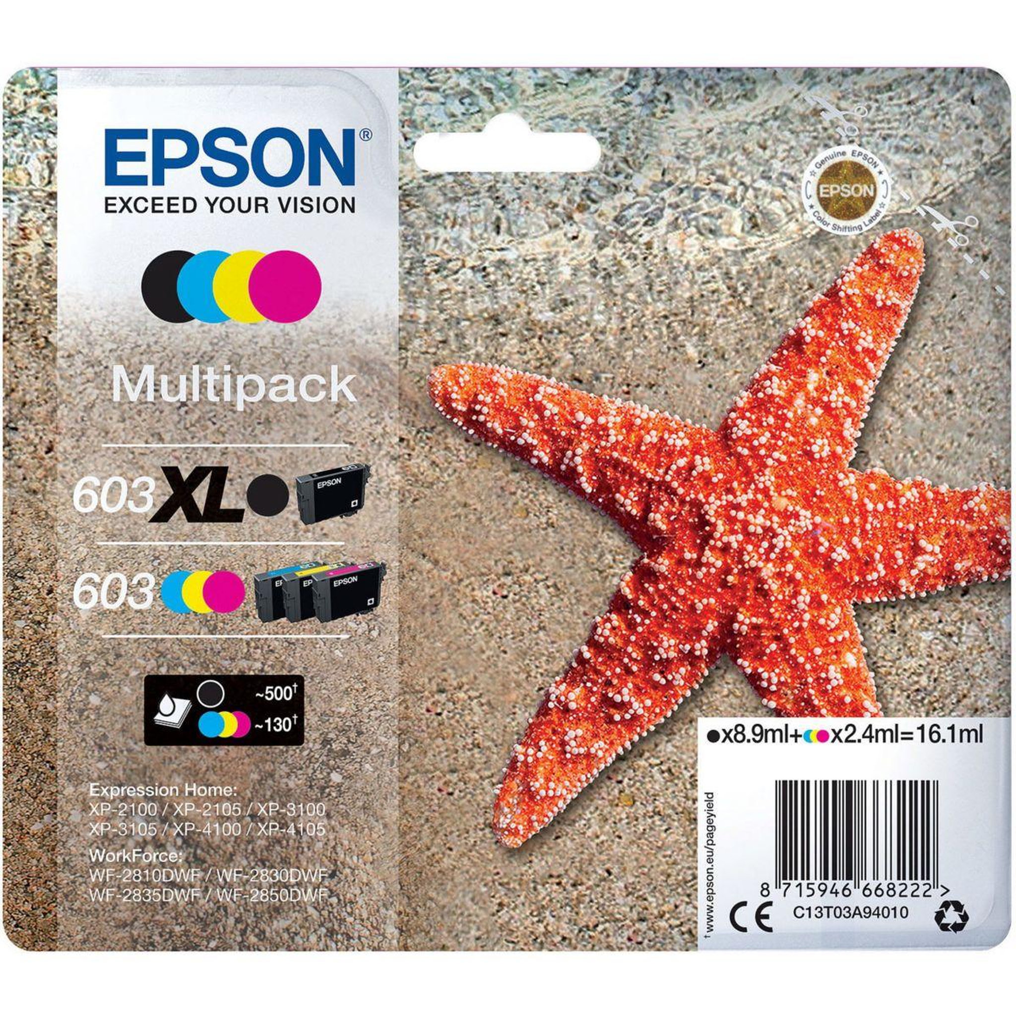 Voir la diapositive 1 : Epson Cartouche d'encre 603XL Noir et CMJ STD Etoile de Mer