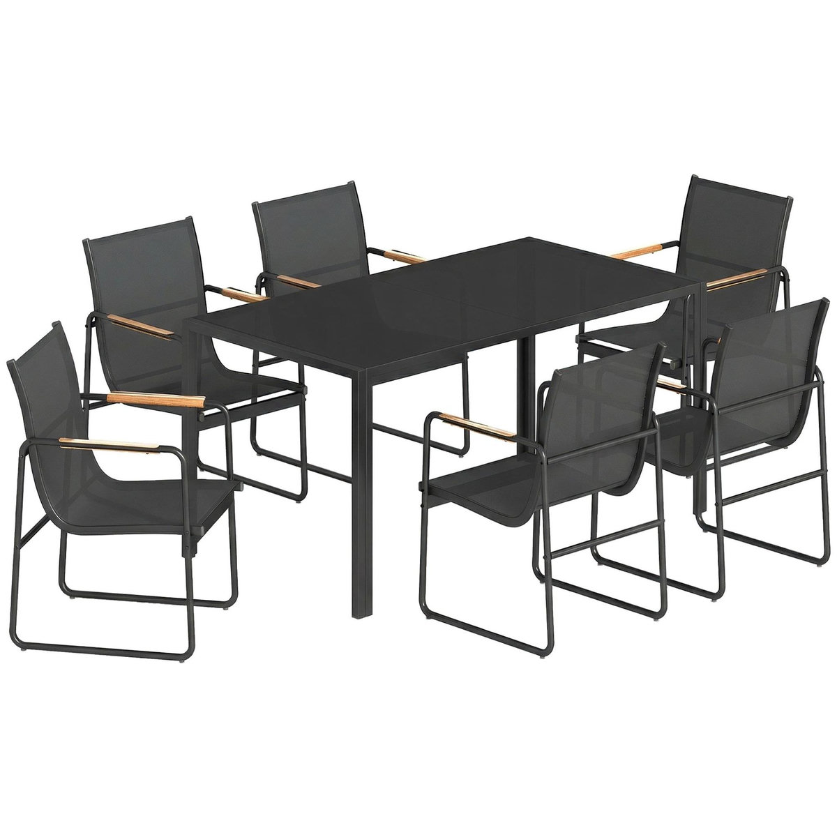 OUTSUNNY Salon de jardin 6 personnes 7 pièces acier verre noir