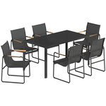 OUTSUNNY Salon de jardin 6 personnes 7 pièces acier verre noir