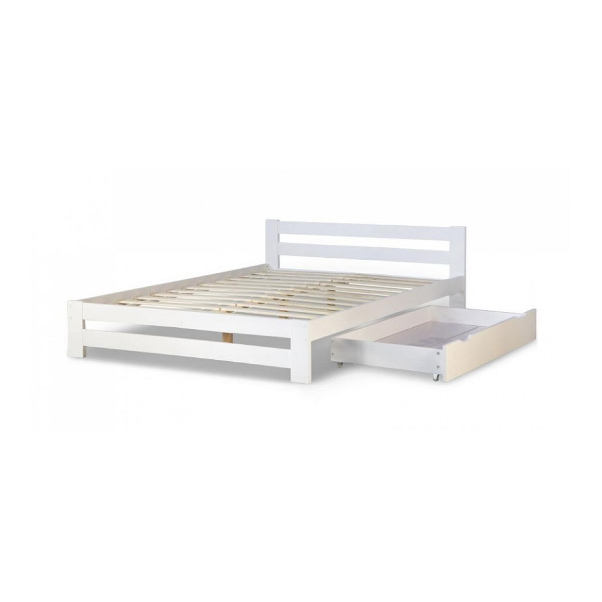 HomeStyle4U Lit Double en Bois Blanc 140x200 avec tiroir de lit et sommier a lattes