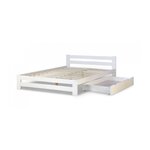 HomeStyle4U Lit Double en Bois Blanc 140x200 avec tiroir de lit et sommier a lattes