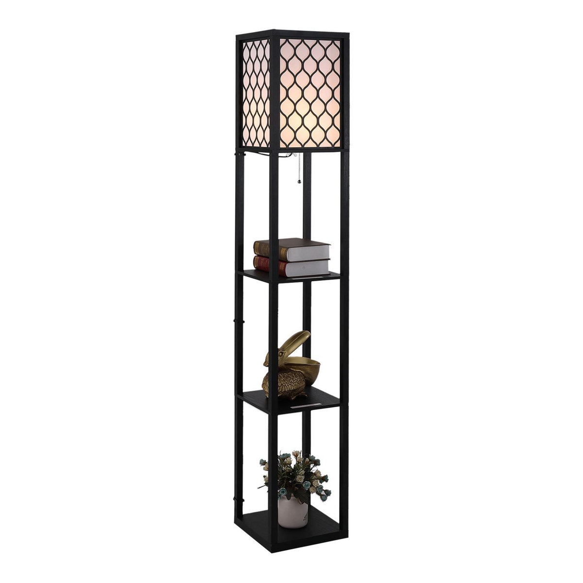 HOMCOM Lampadaire étagère lampe étagère 26L x 26l x 160H cm 3 étagères 4 niveaux MDF noir motif nid d'abeille