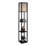 HOMCOM Lampadaire étagère lampe étagère 26L x 26l x 160H cm 3 étagères 4 niveaux MDF noir motif nid d'abeille
