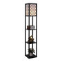Voir la diapositive 1 : HOMCOM Lampadaire étagère lampe étagère 26L x 26l x 160H cm 3 étagères 4 niveaux MDF noir motif nid d'abeille
