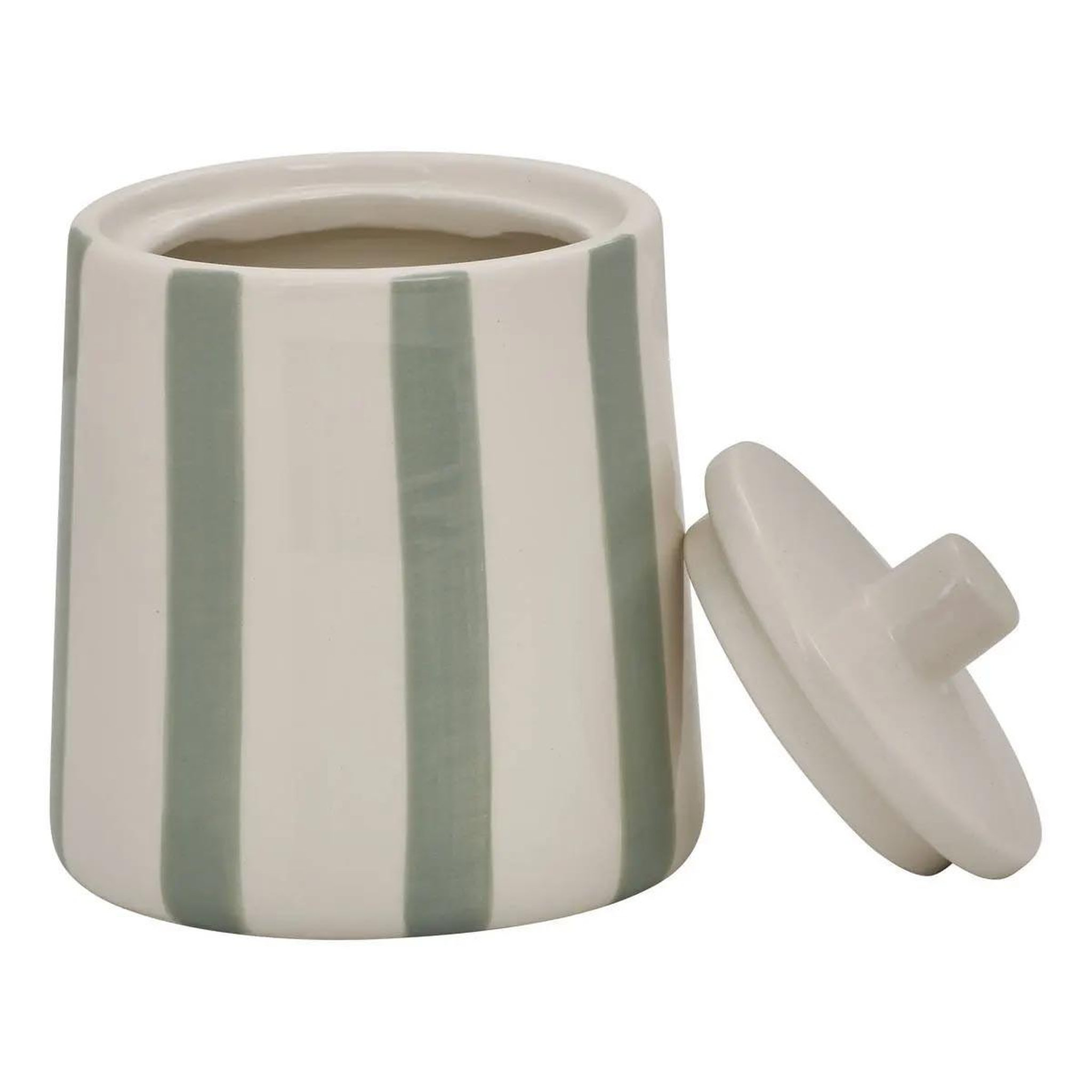 Voir la diapositive 2 : FIVE Pot à cotons en céramique  strio  12cm vert céladon