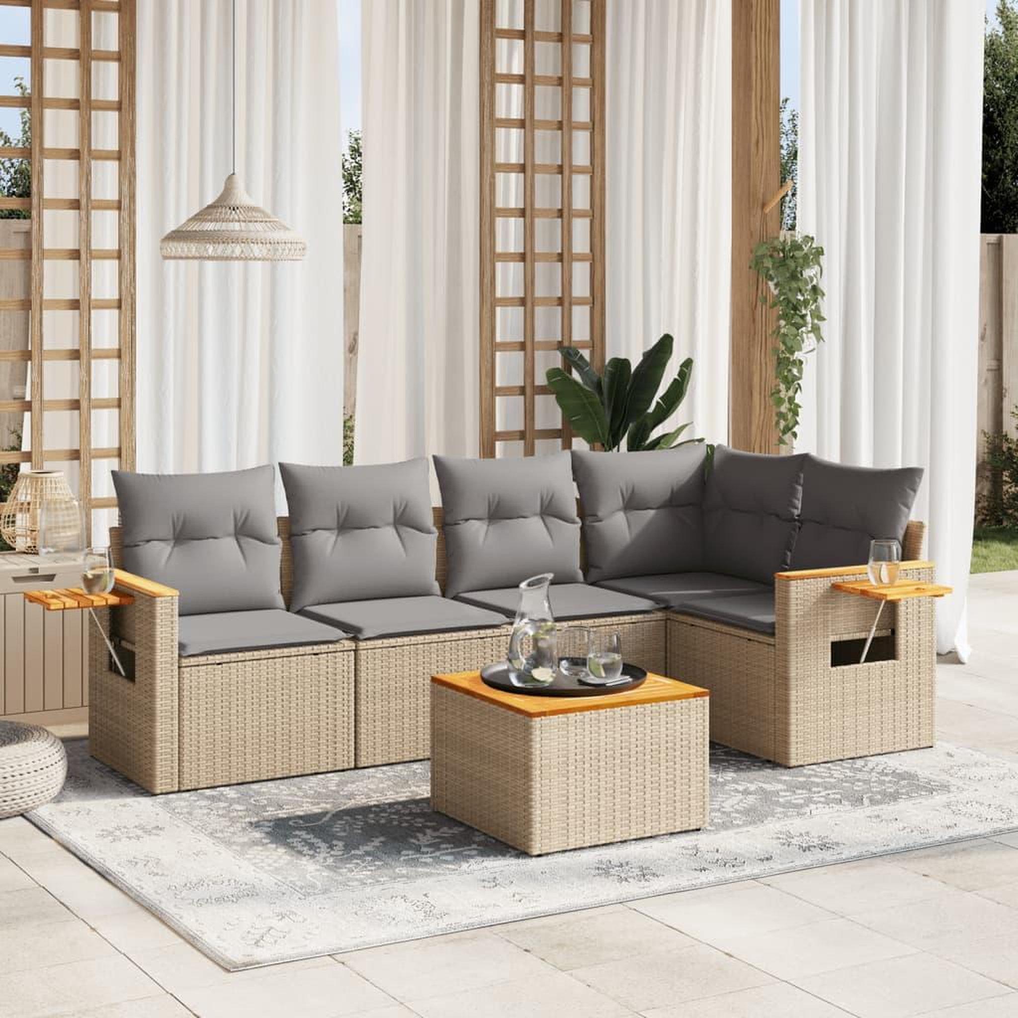 VIDAXL Salon de jardin avec coussins 6 pcs beige resine tressee