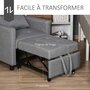 HOMCOM Fauteuil chauffeuse canapé-lit convertible 1 place dossier inclinable 3 positions coussin inclus polyester coton gris