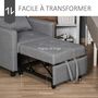 Voir la diapositive 6 : HOMCOM Fauteuil chauffeuse canapé-lit convertible 1 place dossier inclinable 3 positions coussin inclus polyester coton gris