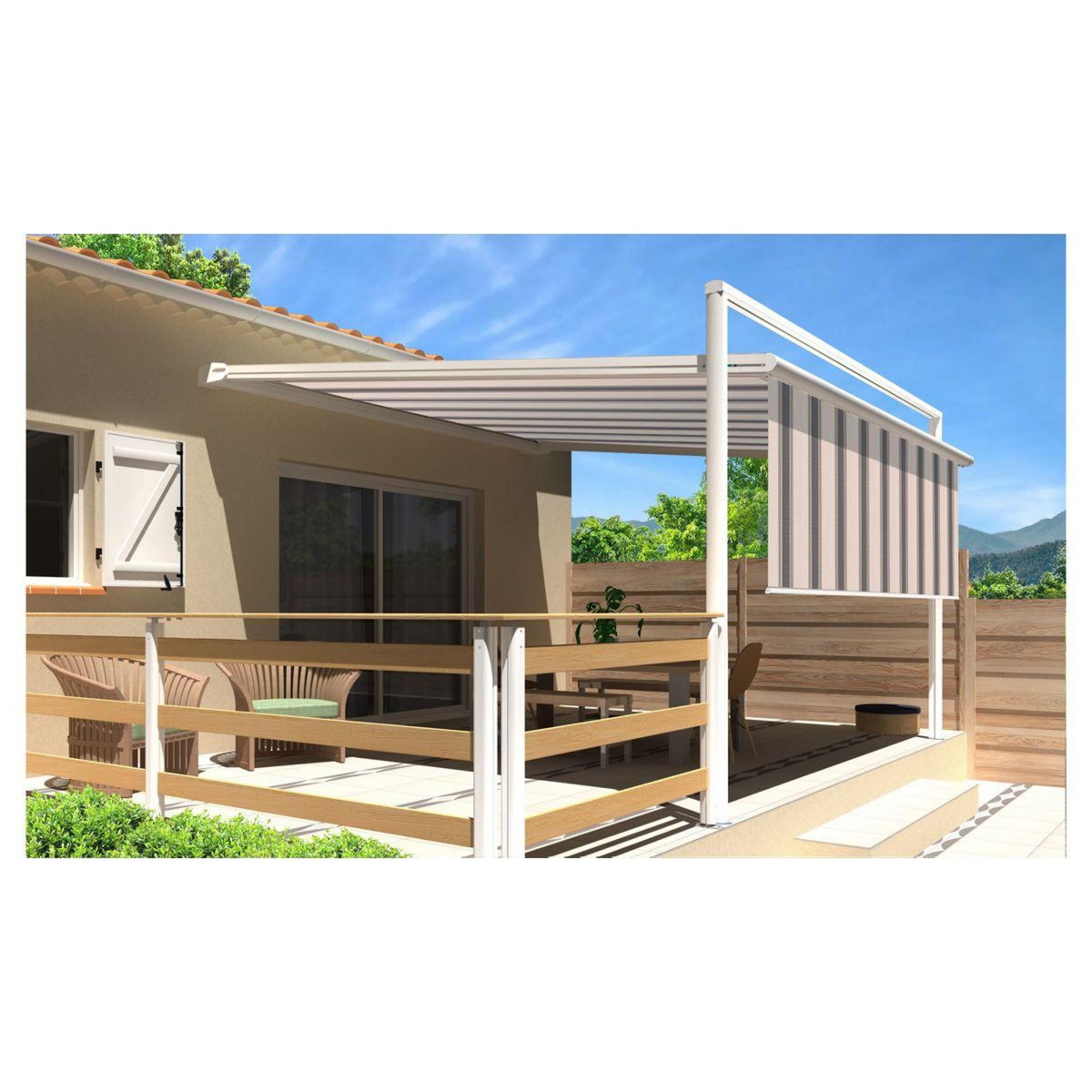 SUNSTYL Pergola blanche motorisée 4x4x1,50m avec lambrequins MELODIE