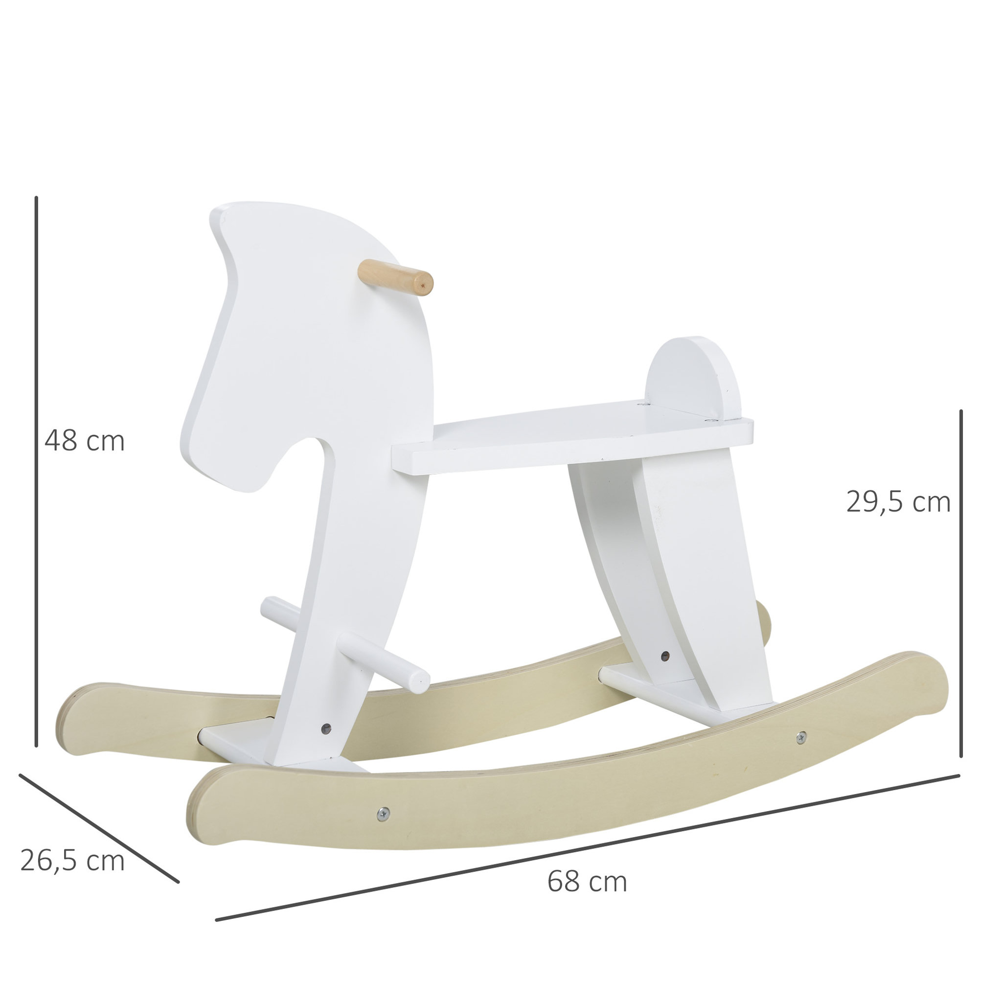 Voir la diapositive 3 : HOMCOM Cheval à bascule en bois - jeu à bascule bois - poignées repose-pied butées - MDF contreplaqué blanc bois naturel