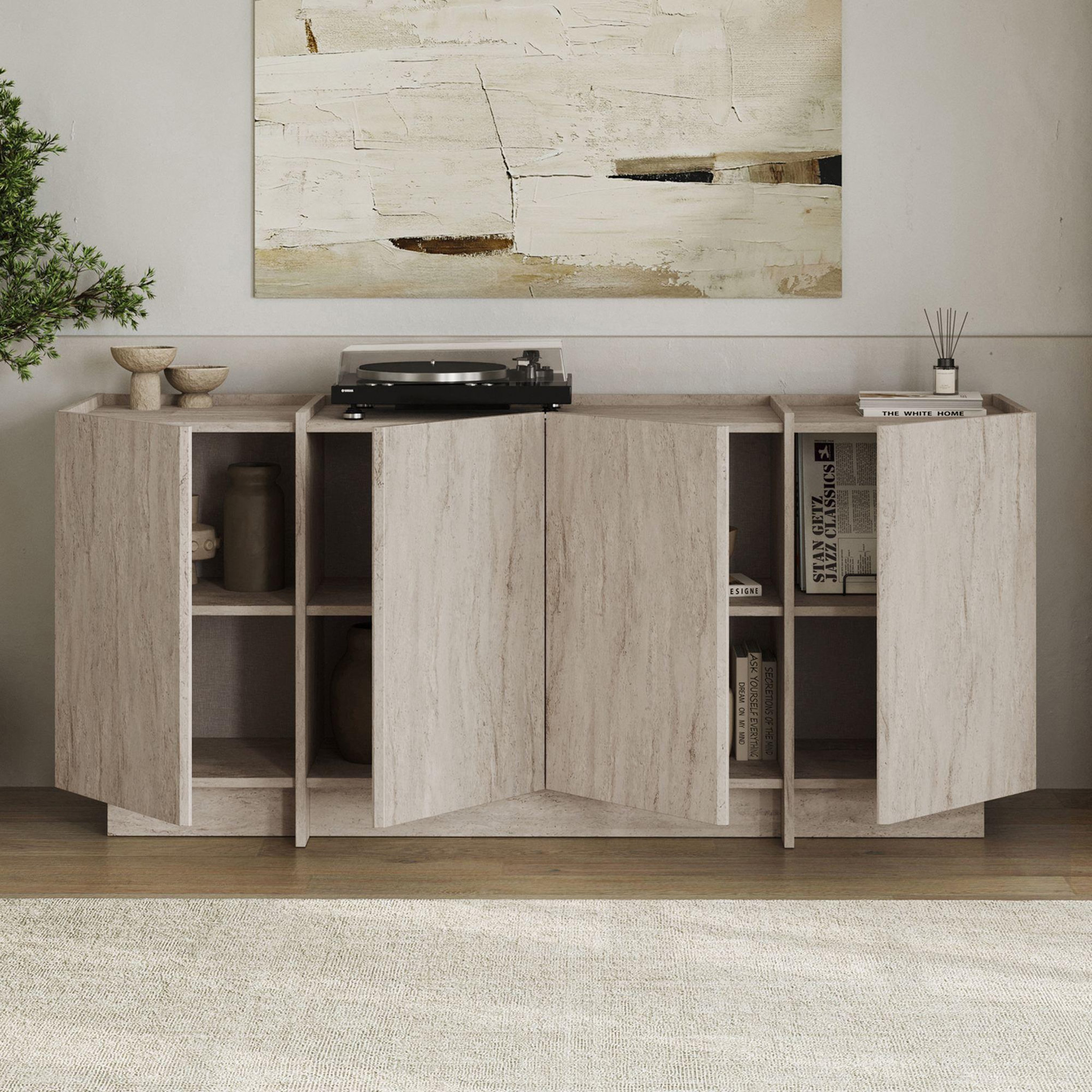Voir la diapositive 4 : Habitat et Jardin Buffet en bois  dorma  - 180 x 45 x 80 cm - travertin