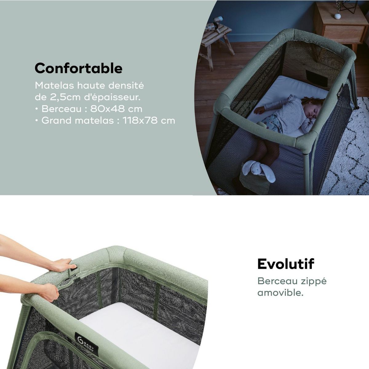 BABYMOOV Lit parapluie 3-en-1 Moov and Comfy Babymoov - Evolutif - 2 niveaux