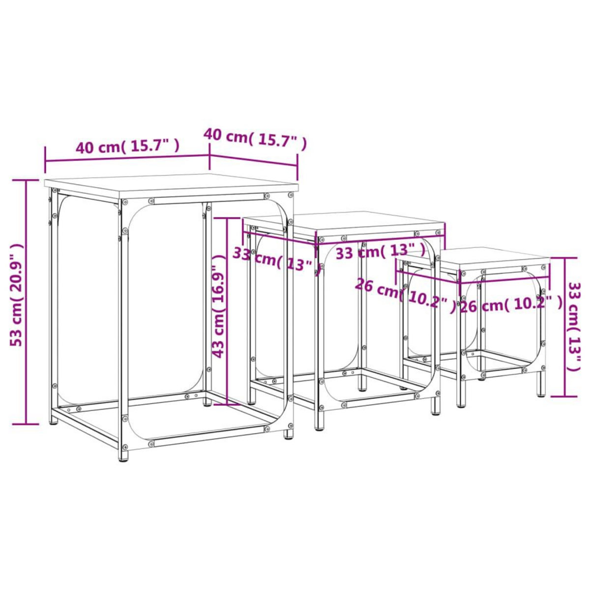 VIDAXL Tables basses gigognes 3 pcs chene fume bois d'ingenierie
