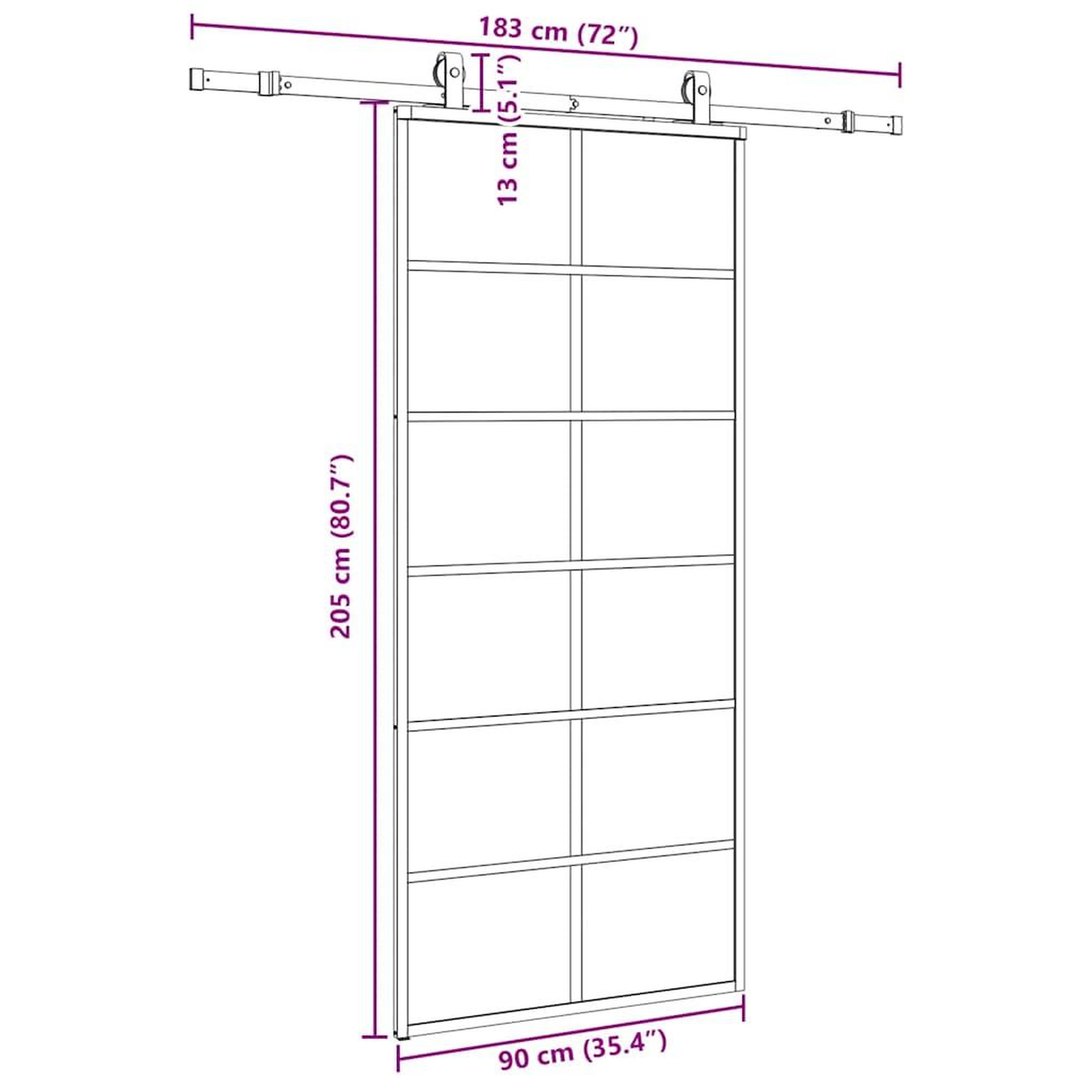Voir la diapositive 6 : VIDAXL Porte coulissante kit de quincaillerie noir 90x205 cm verre ESG