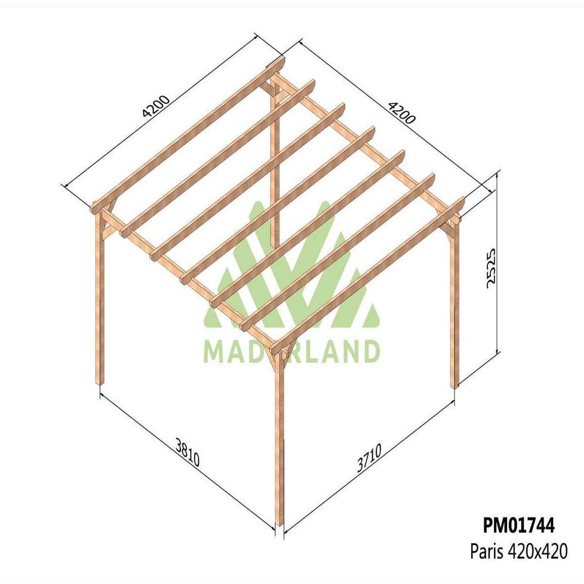Voir la diapositive 3 : JARDIDECO Pergola massive en bois paris 420 x 420 cm - maderland