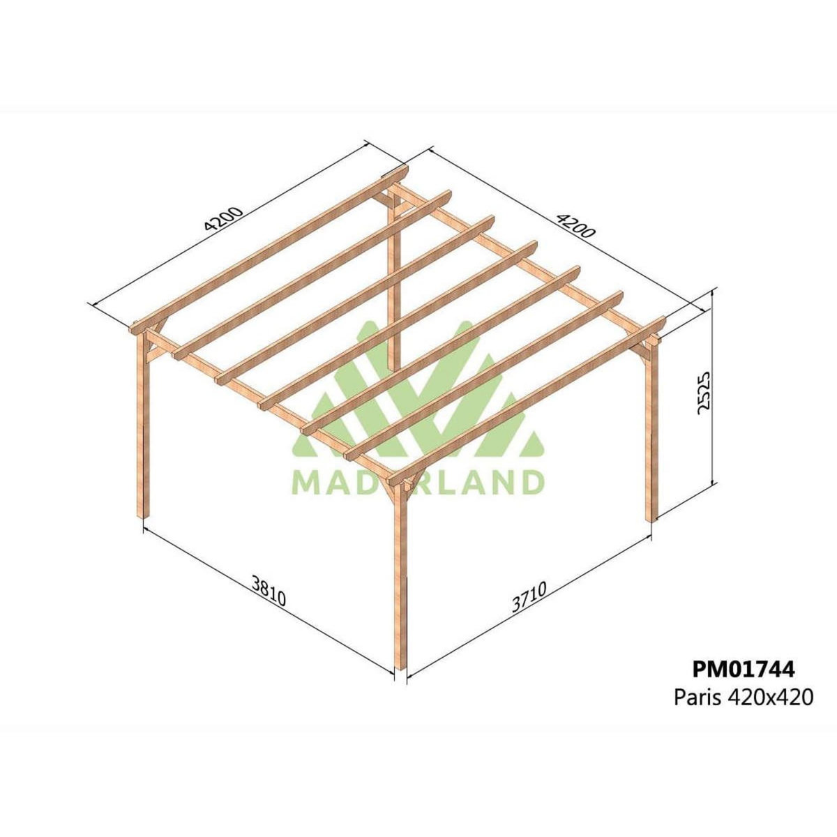 JARDIDECO Pergola massive en bois Paris 420 x 420 cm - Maderland