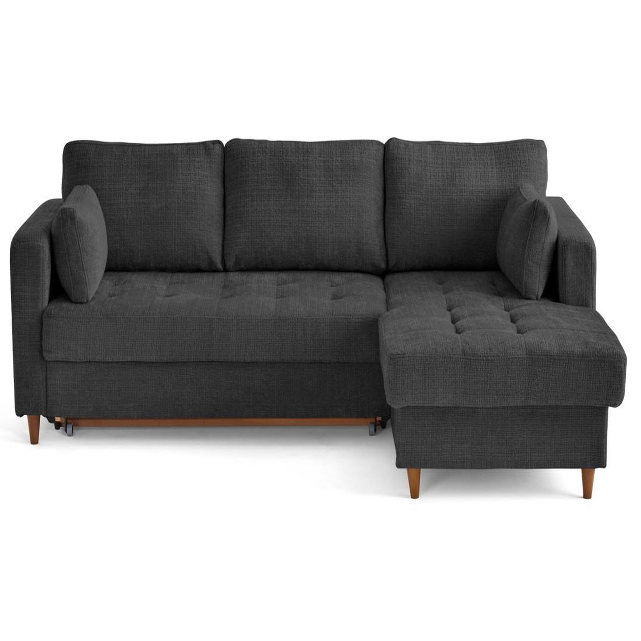 Voir la diapositive 1 : LISA DESIGN Anna - canapé d'angle droit 4 places convertible avec coffre en velours texturé