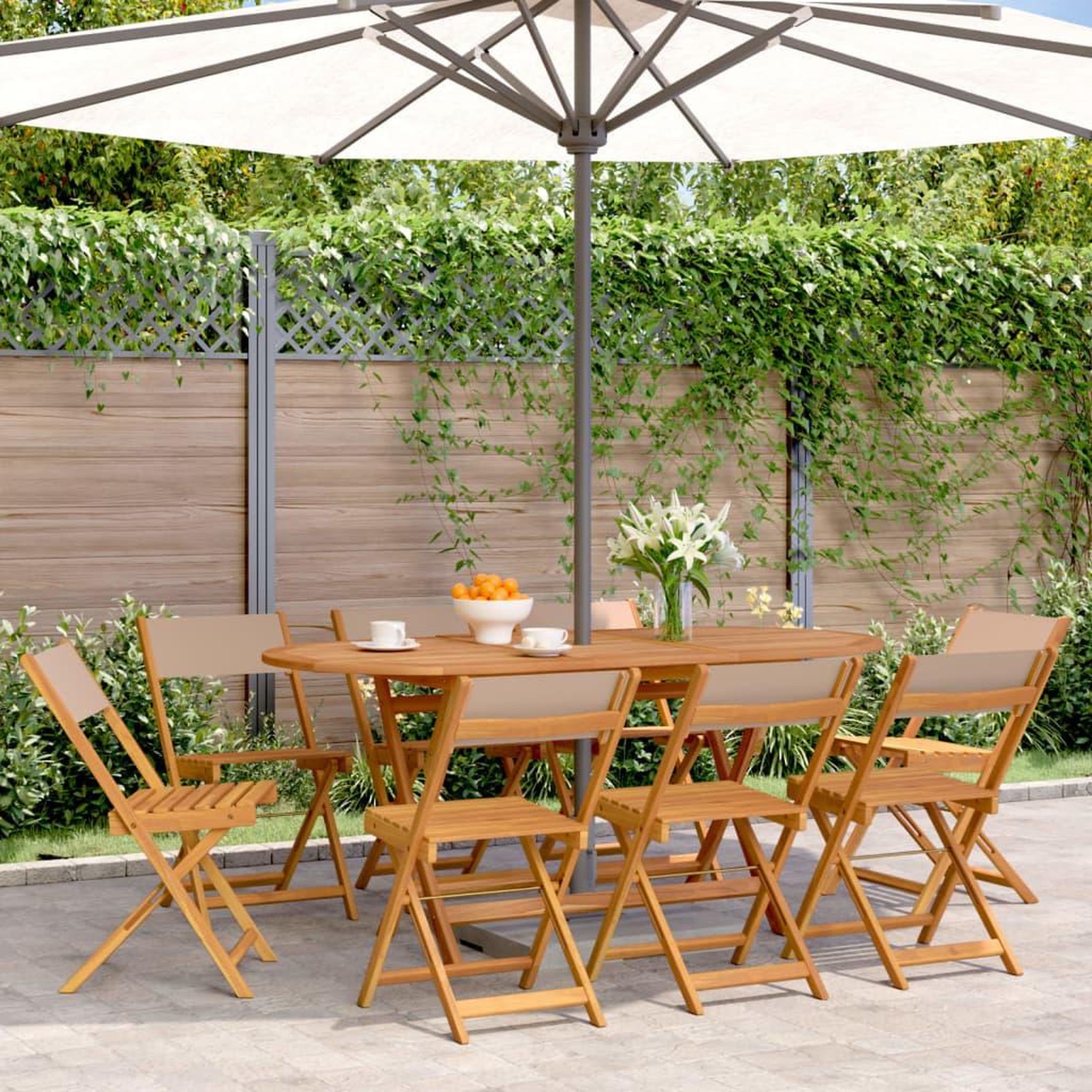 VIDAXL Chaises de jardin pliantes lot de 8 taupe tissu et bois massif