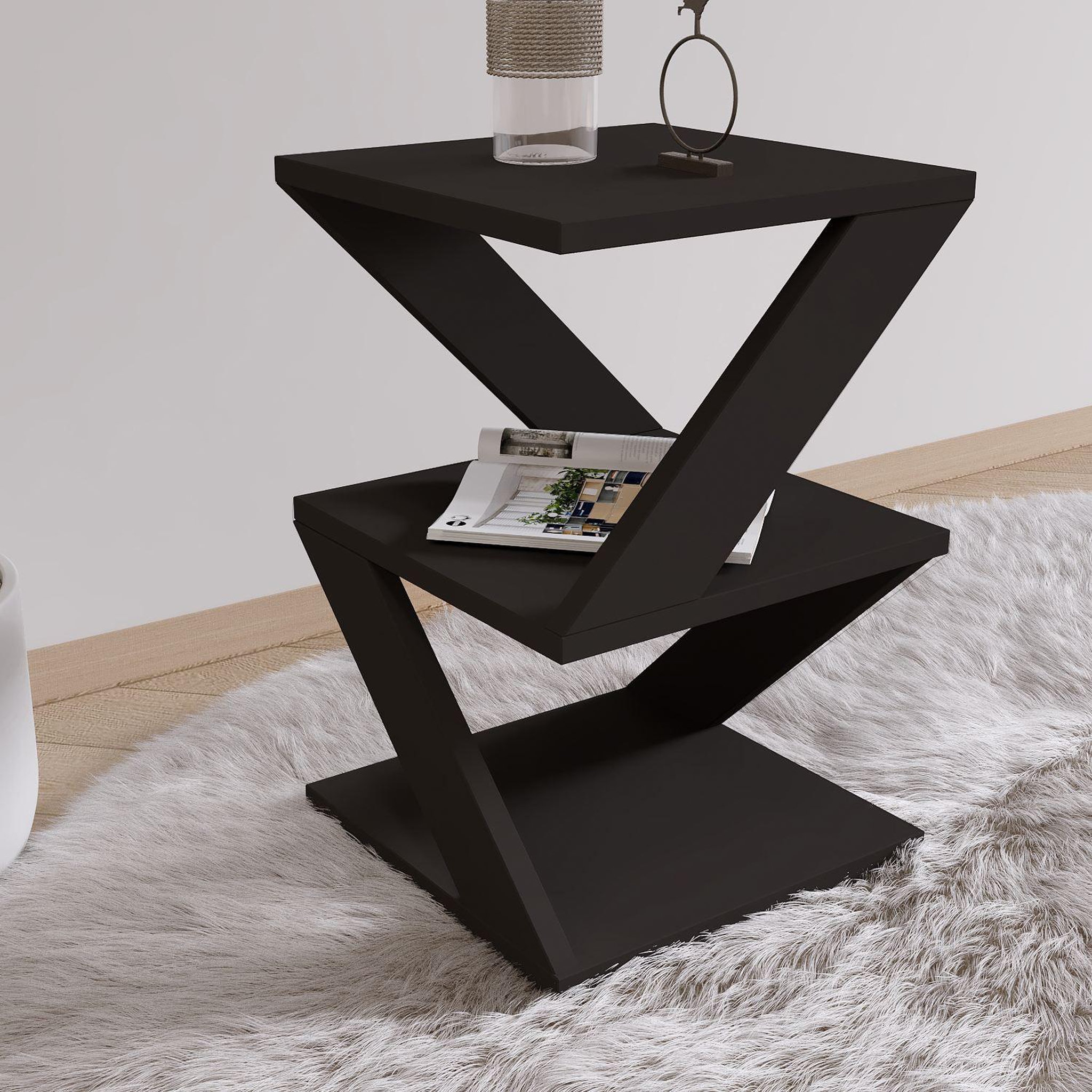 Voir la diapositive 4 : Habitat et Jardin Table d'appoint en bois  albeni  - 29 x 29 x 54 cm - noir