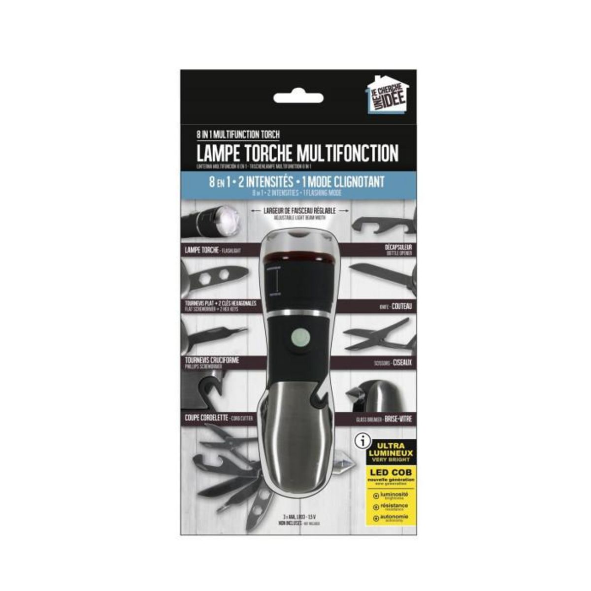 Paris Prix Lampe Torche Multifonction  8 en 1  17cm Noir