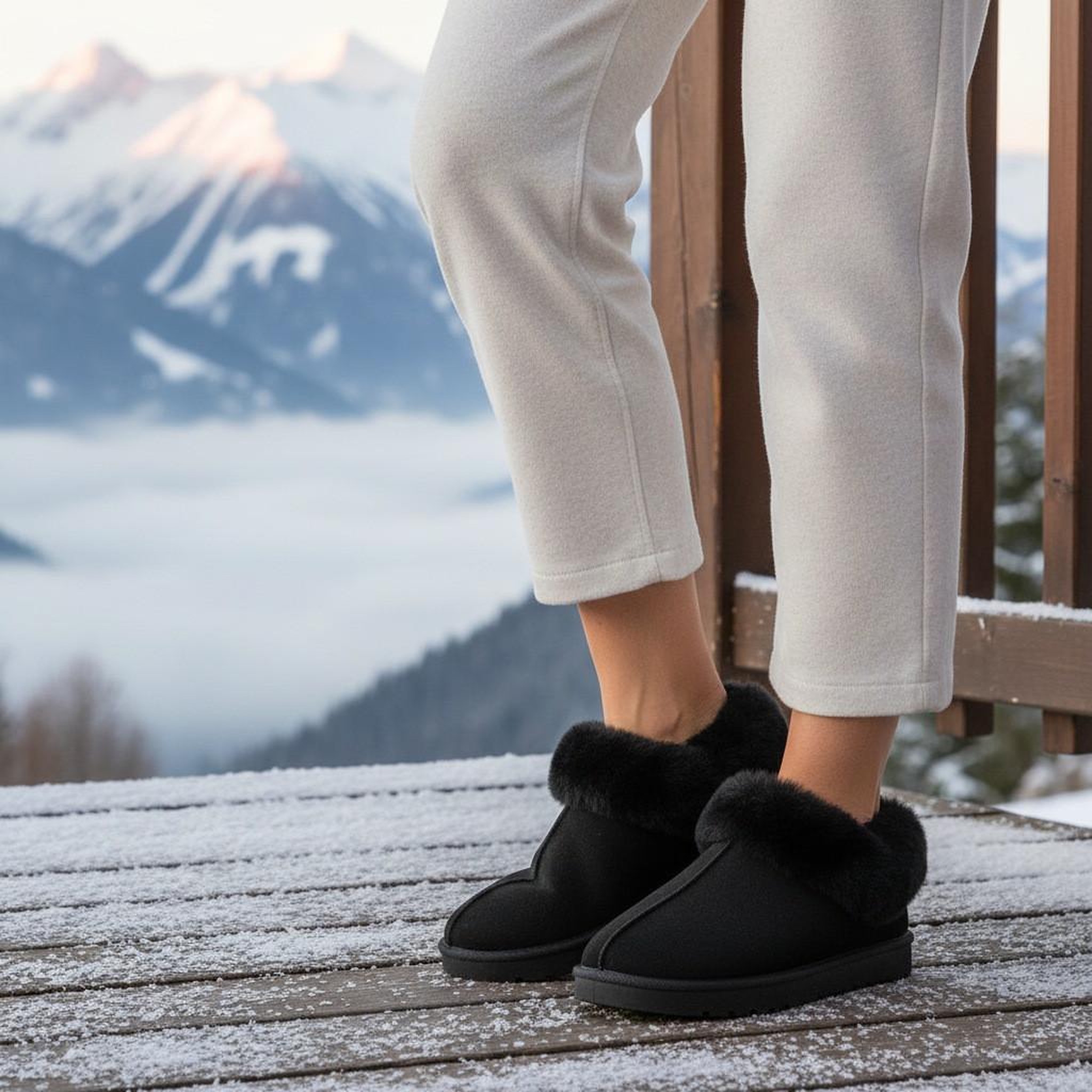 Voir la diapositive 2 : OZABI OZABI Pantoufles Femme Hiver Scandinave, Semelle Crantée Intérieur Extérieur