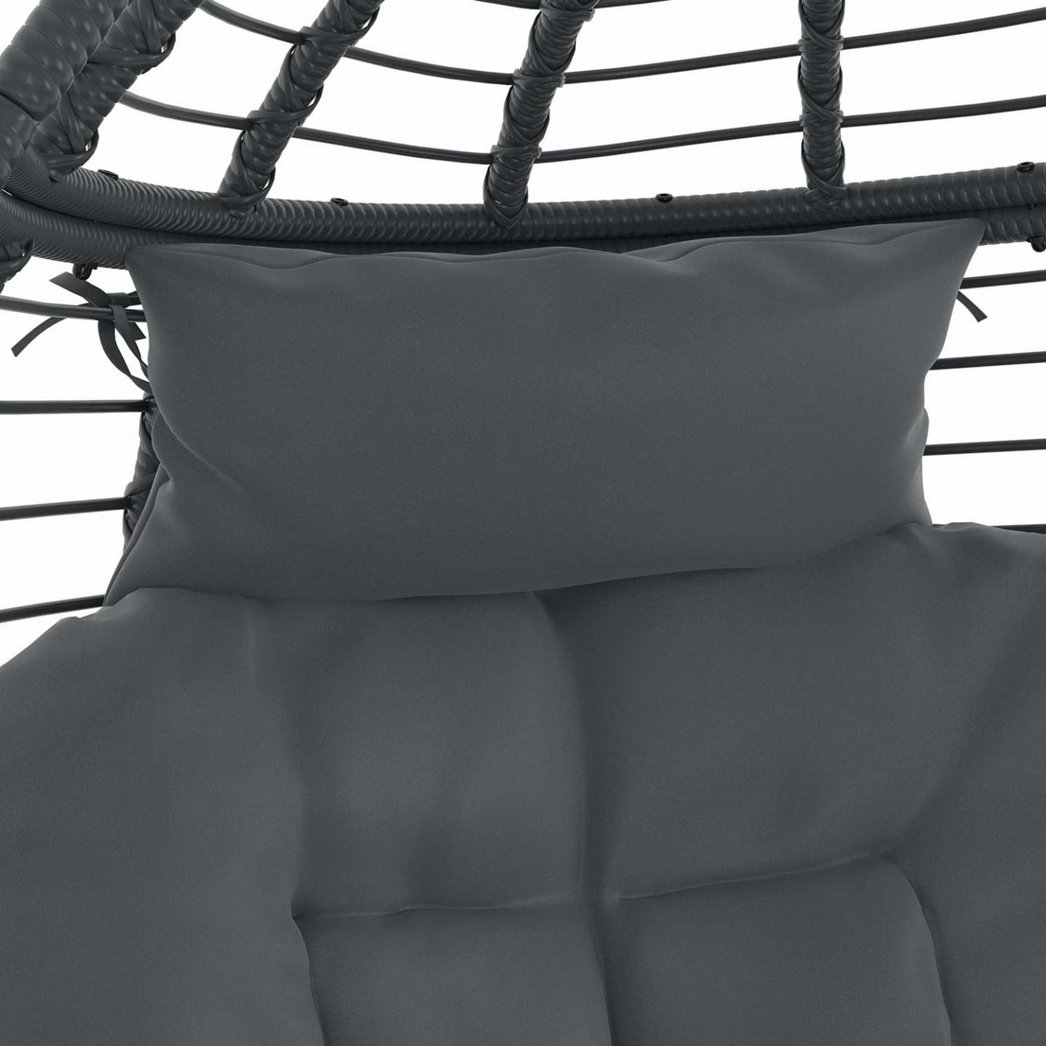 Voir la diapositive 6 : ID MARKET Fauteuil oeuf sur pied ajouré gris effet rotin avec coussin gris