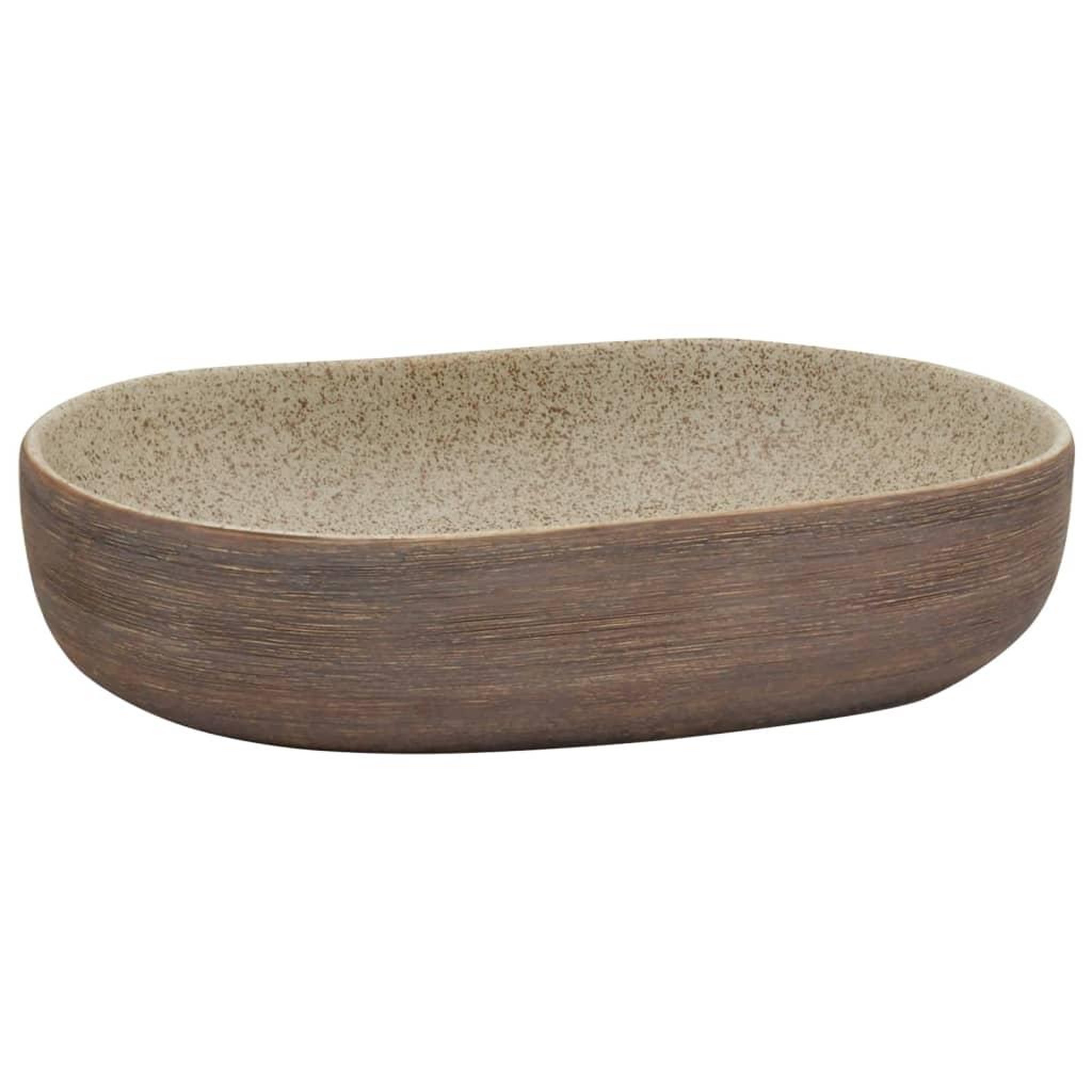 Voir la diapositive 2 : VIDAXL Vasque a poser sable et marron ovale 59x40x14 cm ceramique