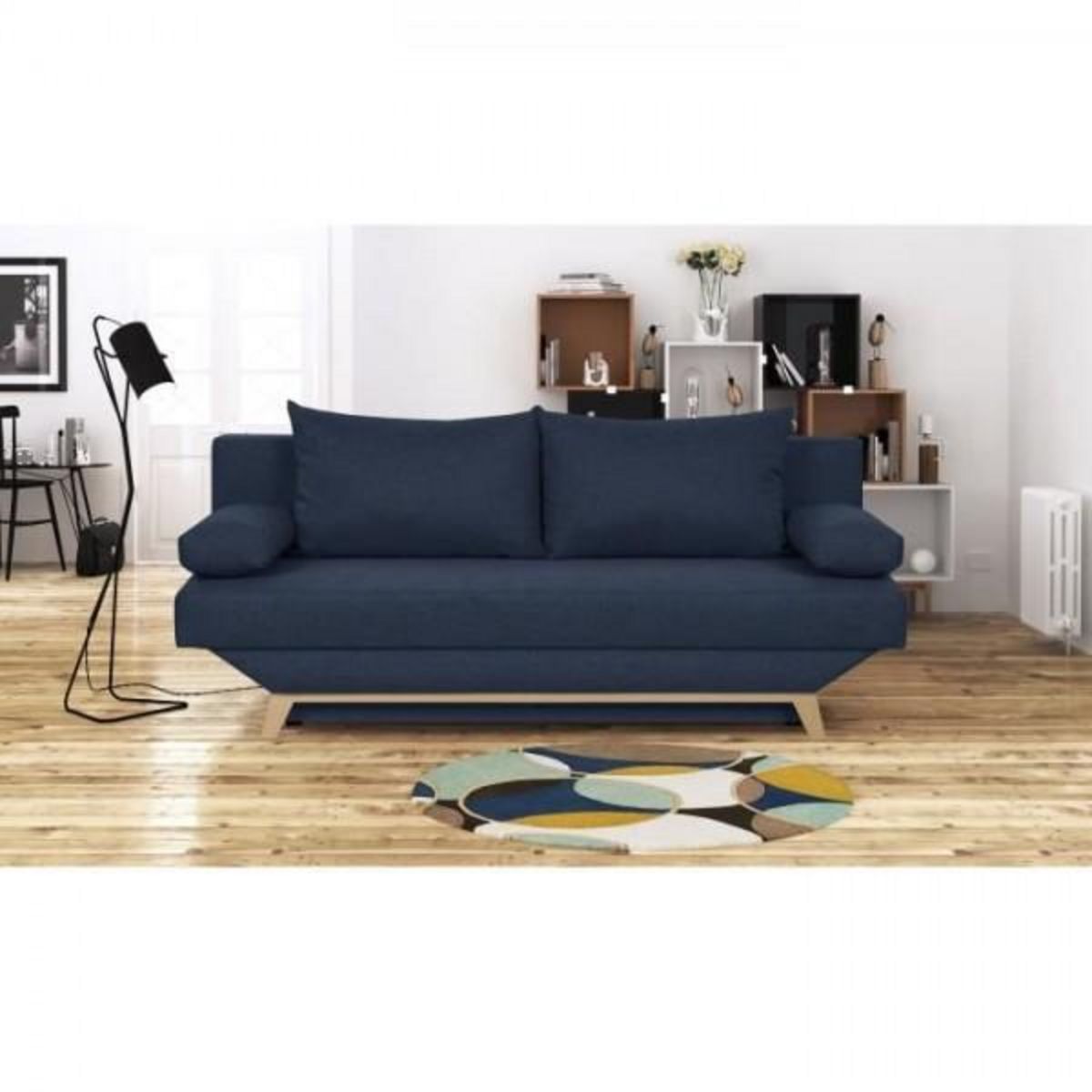 MARKET24 TEIJO Banquette convertible 3 places avec coffre de rangement - Tissu Bleu - L187 x P91 x H82 cm
