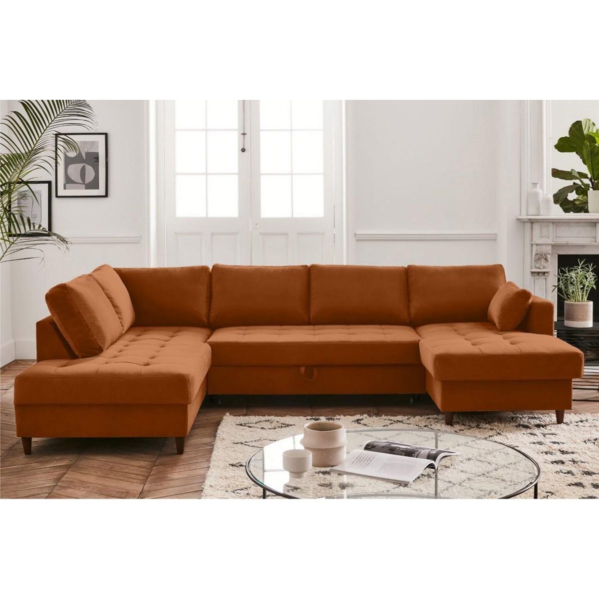 LISA DESIGN Anna - canapé panoramique d'angle gauche - 7 places - convertible avec coffre - en velours