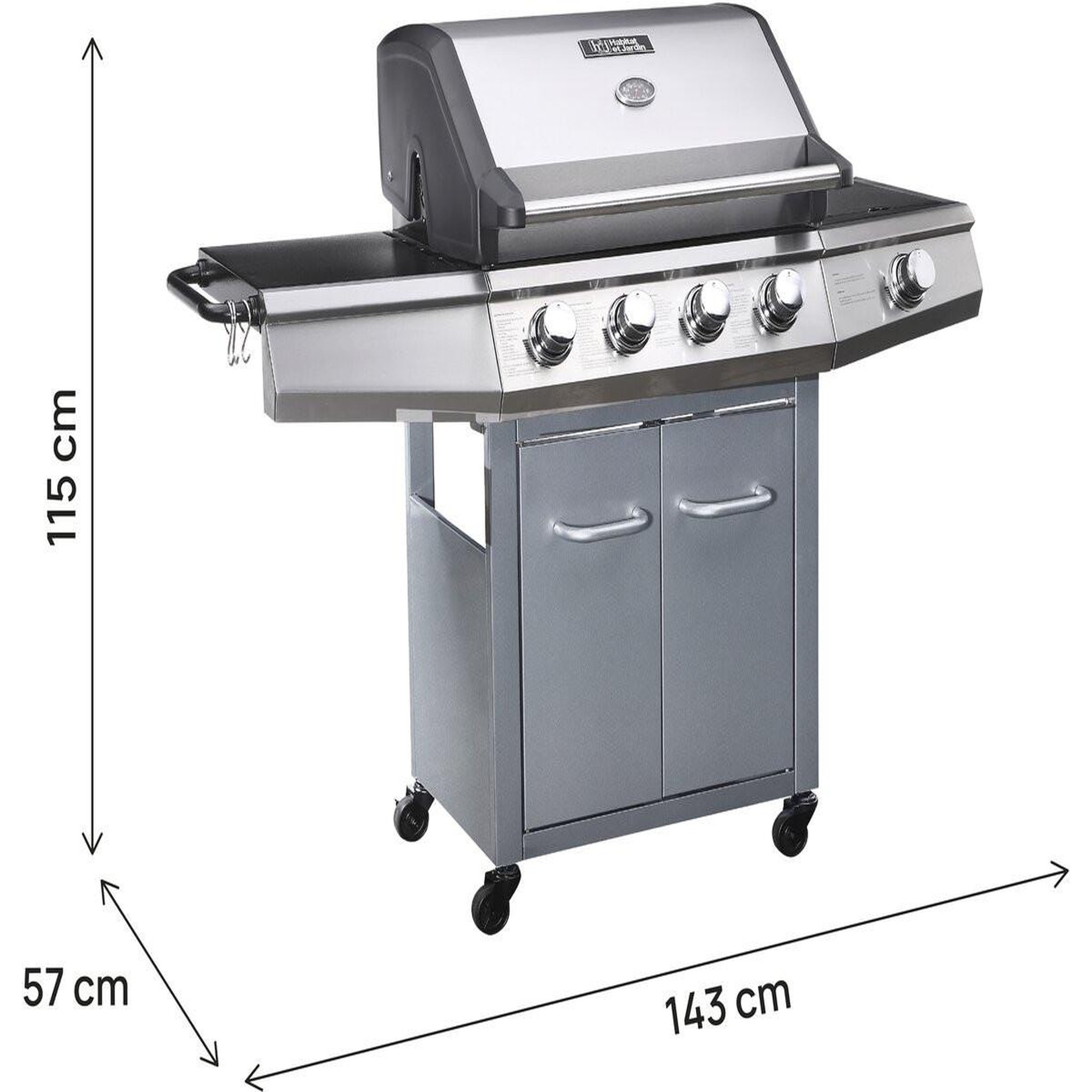 Voir la diapositive 3 : Habitat et Jardin Barbecue gaz avec LED  Bingo 5  - 5 Brûleurs dont 1 latéral - 15.2kW + Housse protection - Argenté