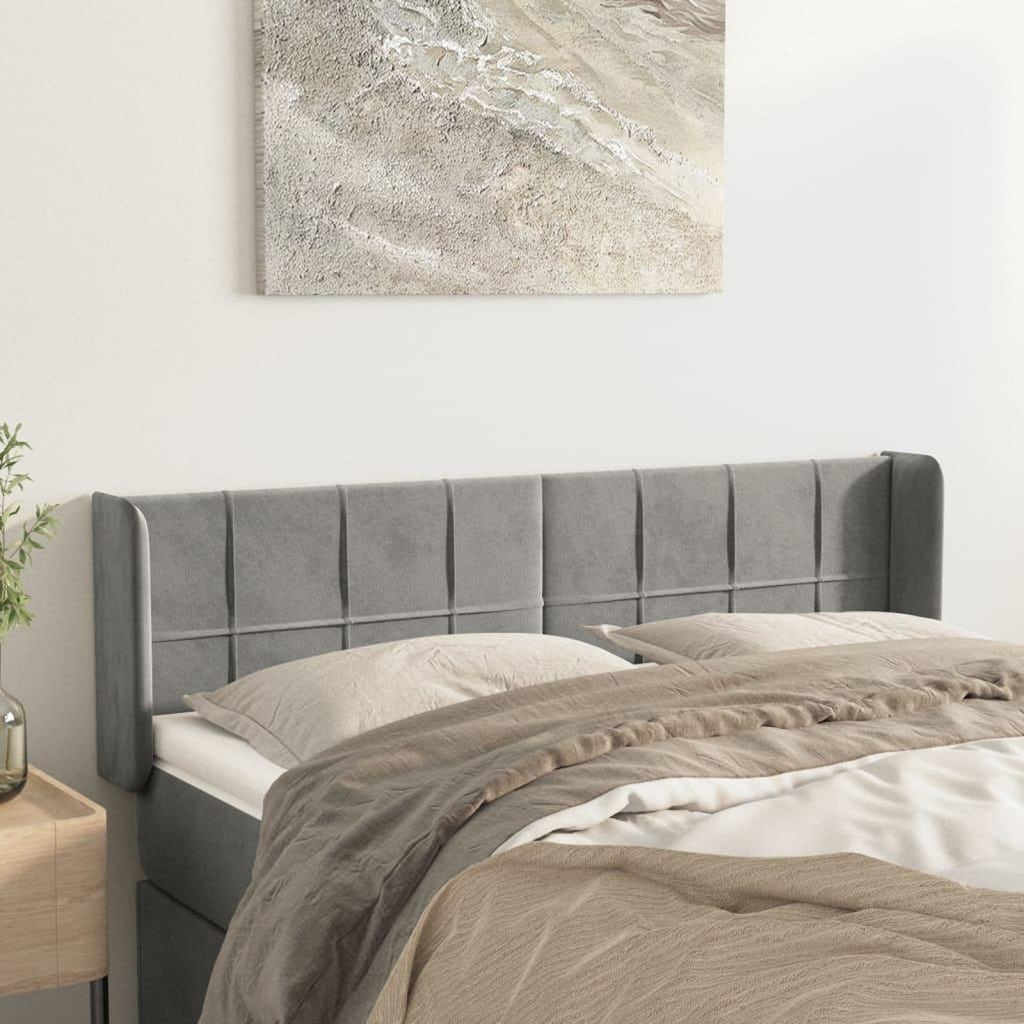 Voir la diapositive 1 : VIDAXL Tete de lit avec oreilles Gris clair 147x16x78/88 cm Velours