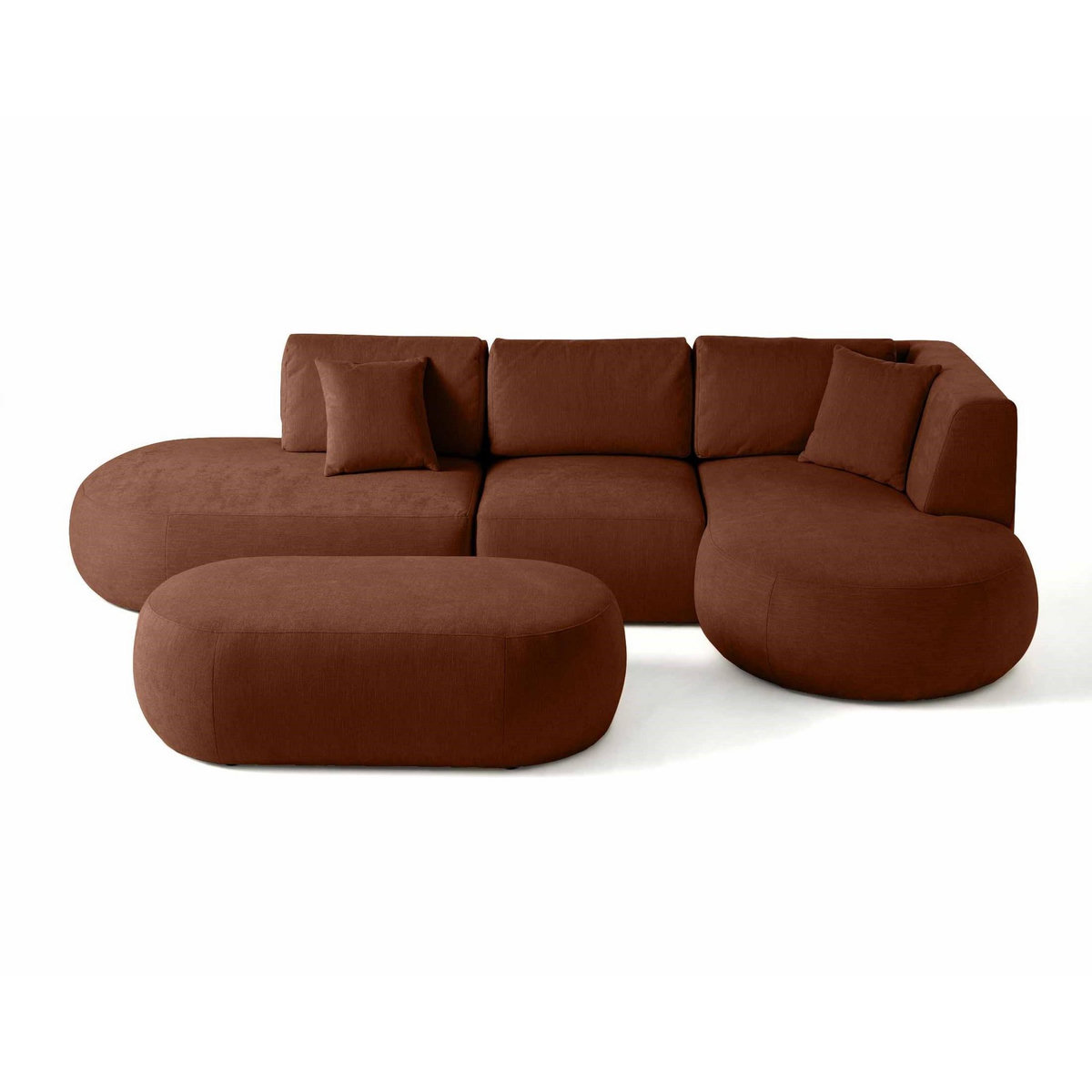 LISA DESIGN Santorini - canapé modulable d'angle droit + pouf - 5 places - en tissu texturé