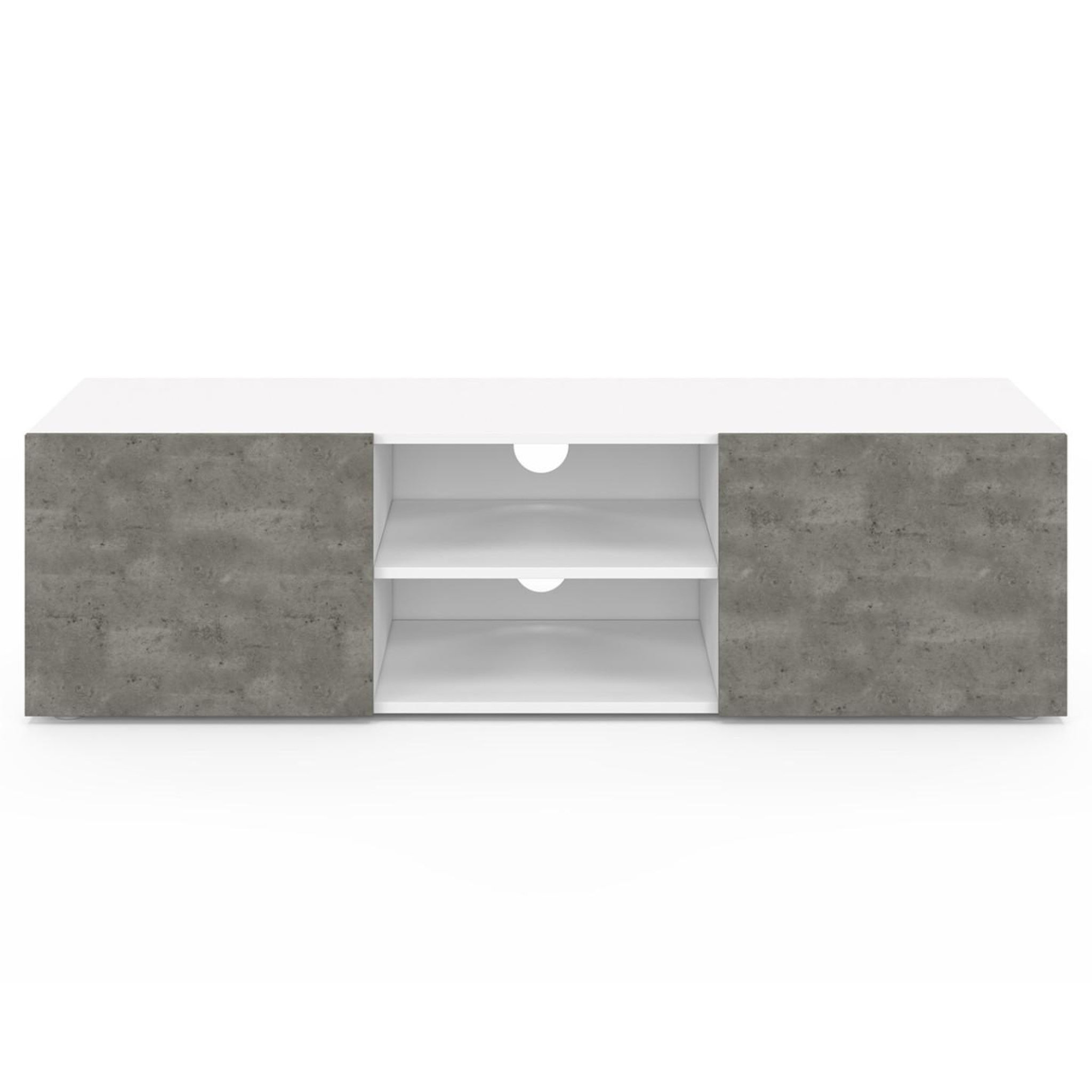 Voir la diapositive 3 : ID MARKET Meuble TV 113 cm ELI blanc portes effet béton